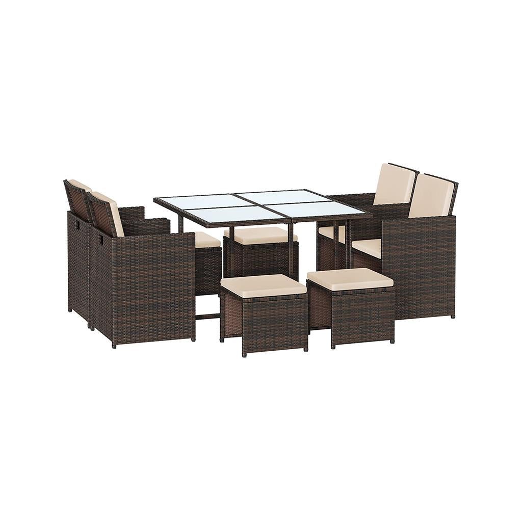 Outdoor Patio Furniture Set - PE Rattan - Black and Beige - Includes Dining Table