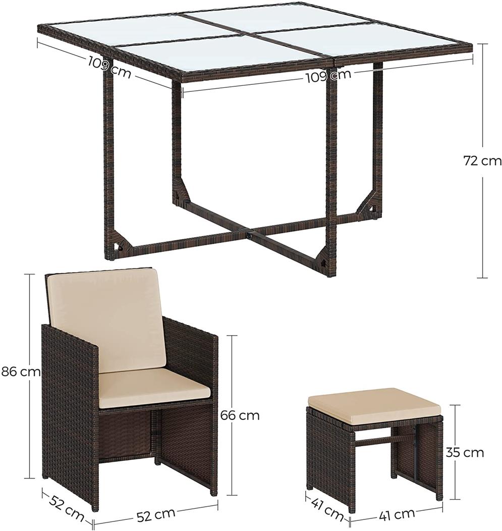 Outdoor Patio Furniture Set - PE Rattan - Black and Beige - Includes Dining Table
