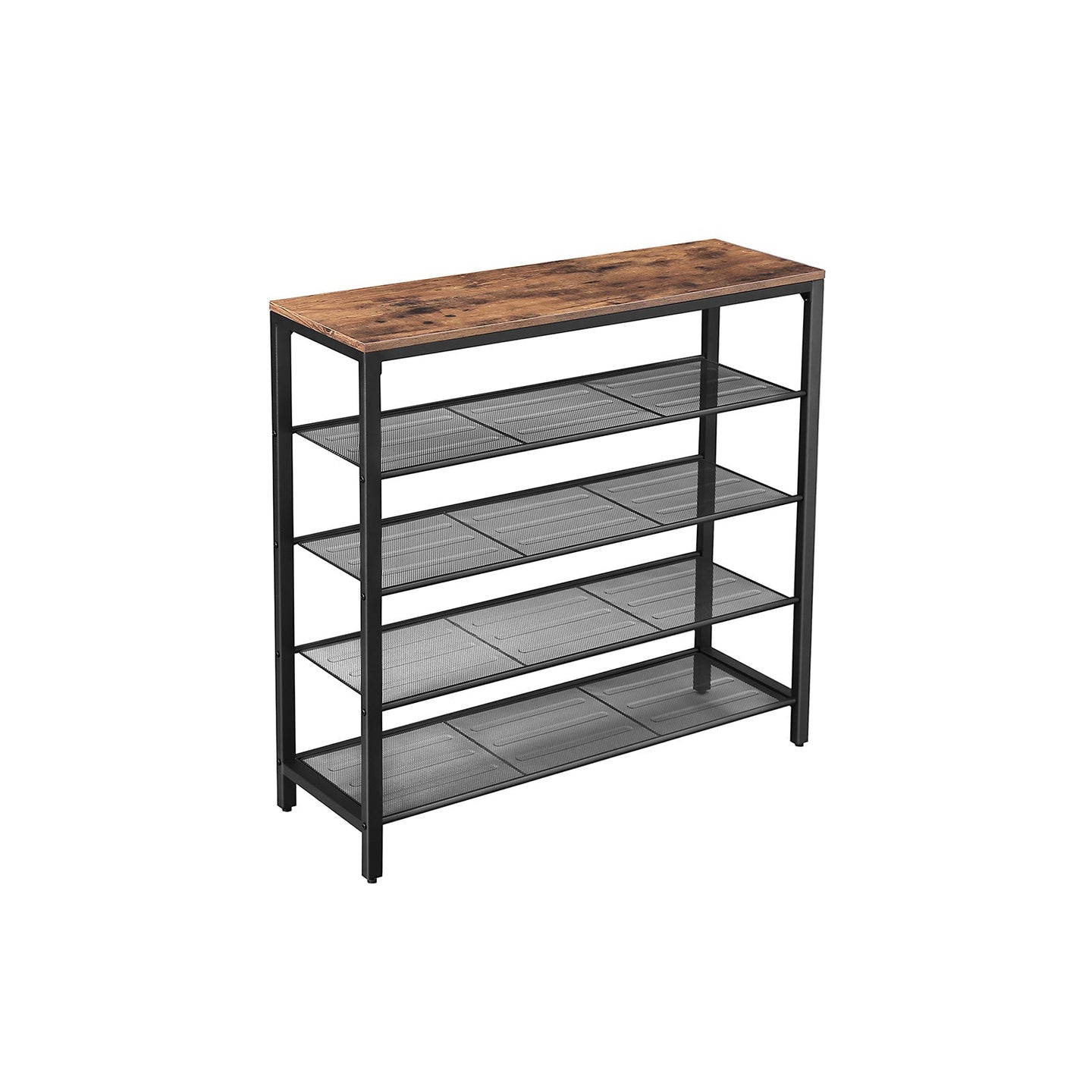 Shoe Storage Organizer - Metal - Rustic Brown - 4 Mesh Shelves with Large Surface for Bags