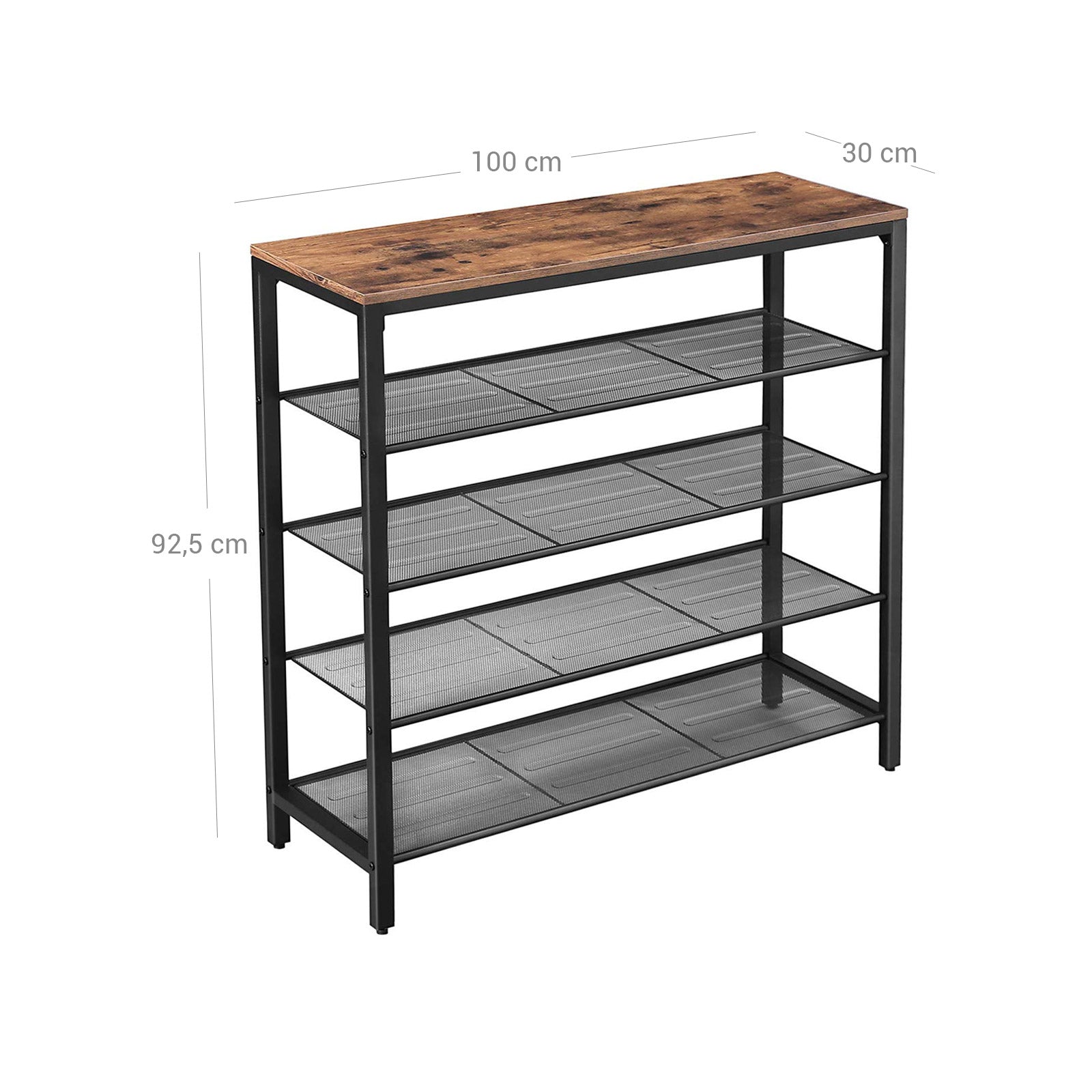 Shoe Storage Organizer - Metal - Rustic Brown - 4 Mesh Shelves with Large Surface for Bags