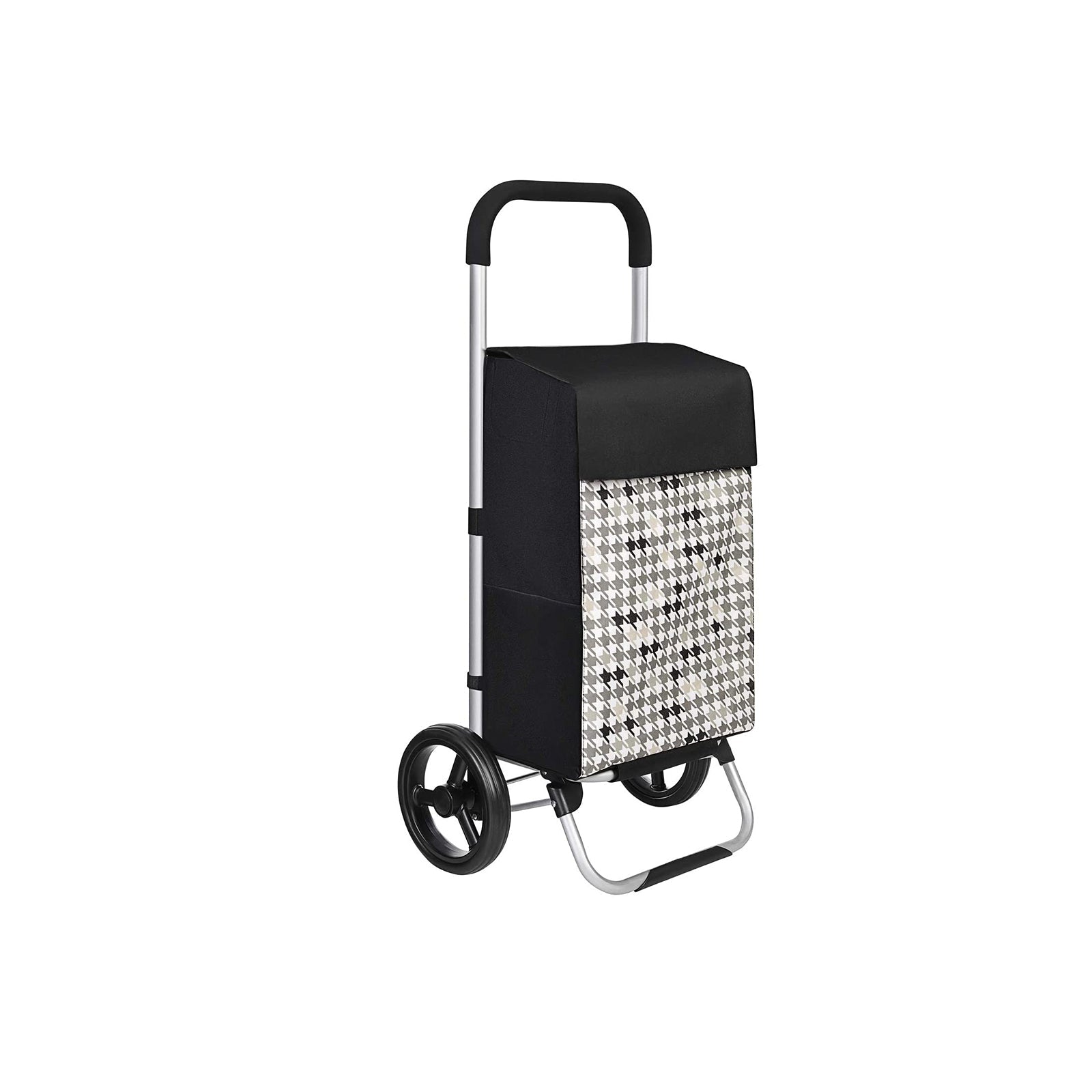 Shopping Trolley - Fabric - Black Houndstooth - 40L Load Capacity with Pockets and Silent Wheels