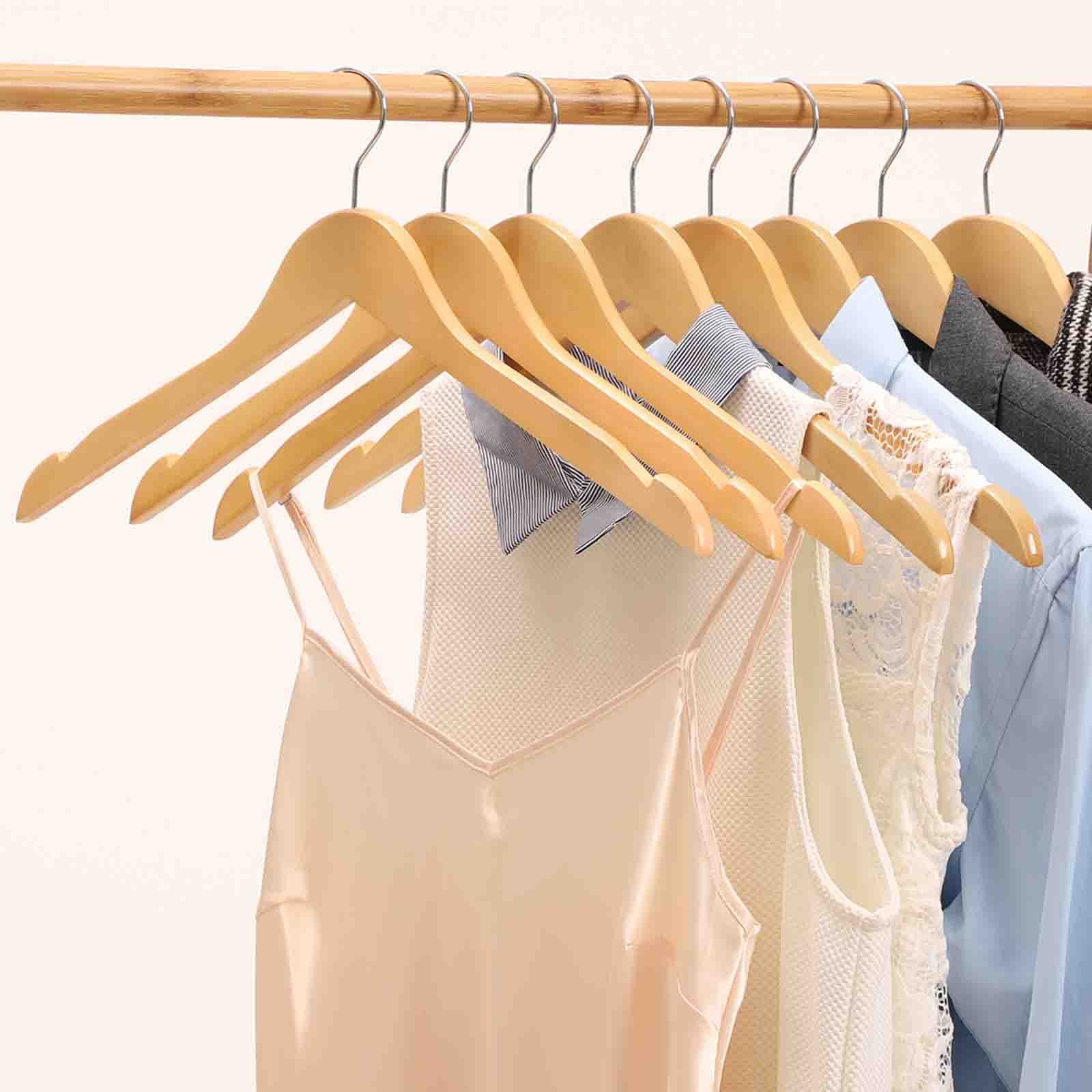 Wooden Coat Hangers - 44 cm Wide - Natural Finish - Shoulder Notches