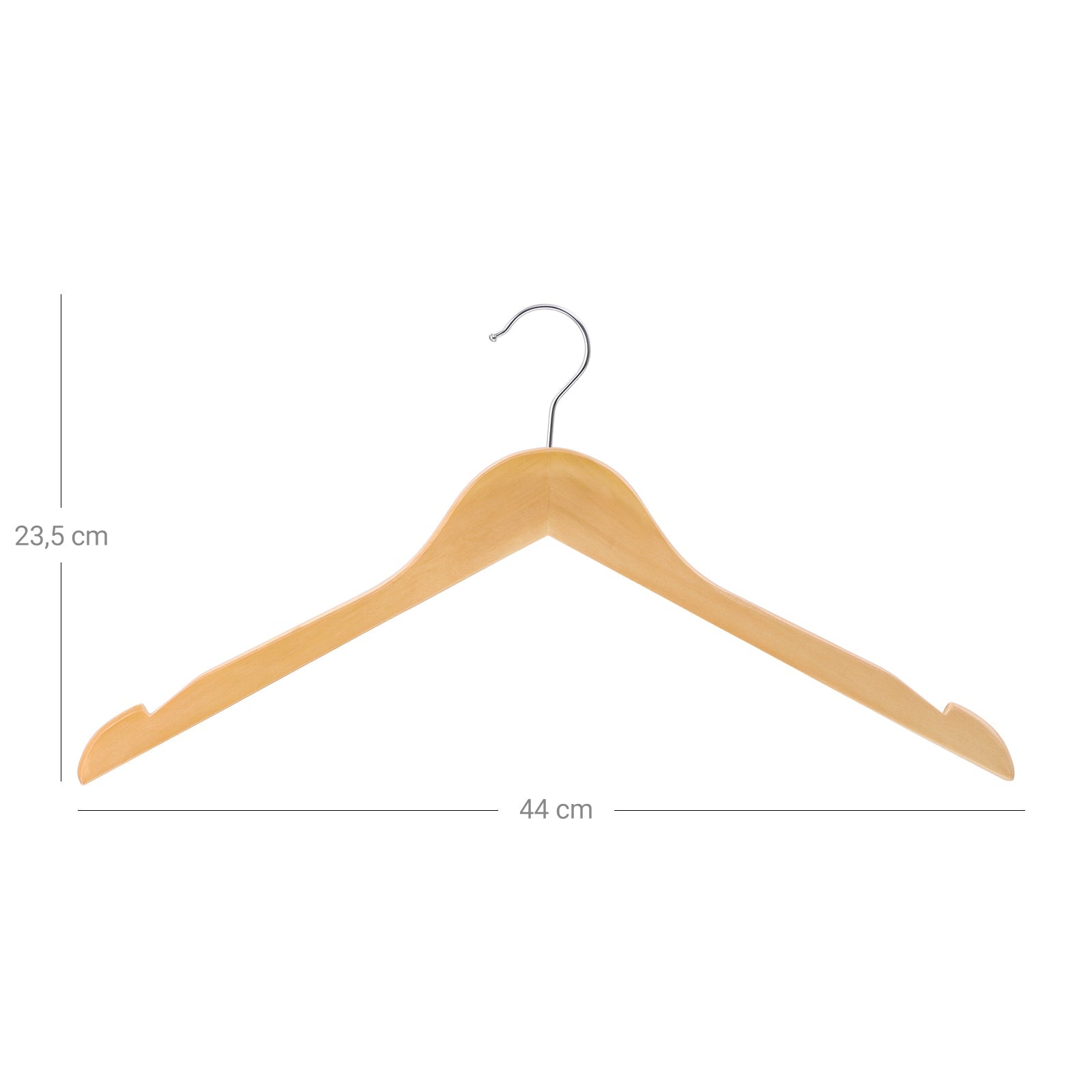 Wooden Coat Hangers - 44 cm Wide - Natural Finish - Shoulder Notches