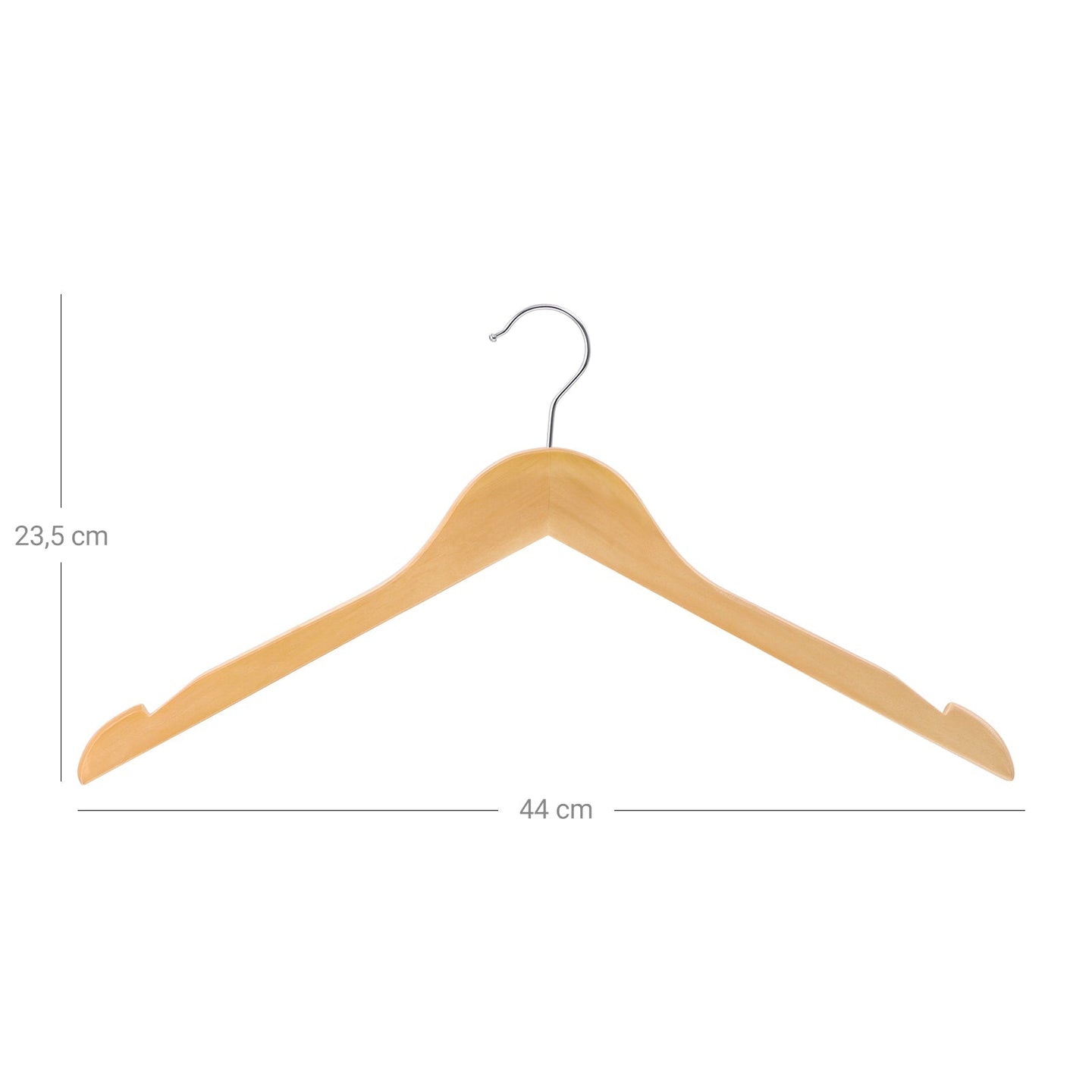 Wooden Coat Hangers - 44 cm Wide - Natural Finish - Shoulder Notches