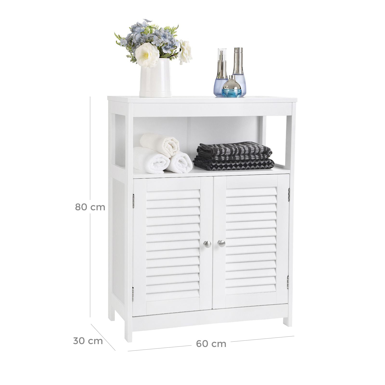 Bathroom Floor Cabinet - Wood - White - Free Standing with Double Shutter Doors