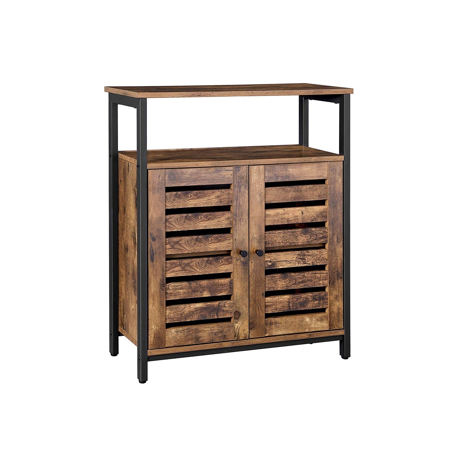 Side Cabinet - Wood - Rustic Brown - Multifunctional with Louvred Doors