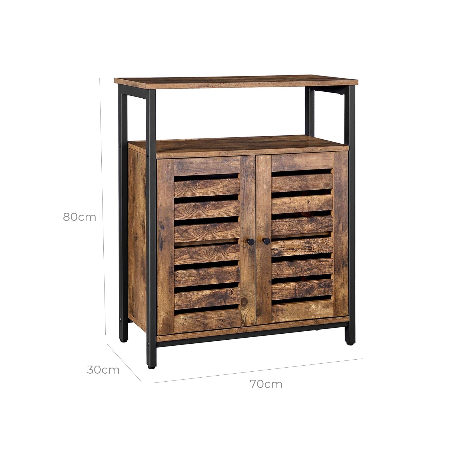 Side Cabinet - Wood - Rustic Brown - Multifunctional with Louvred Doors