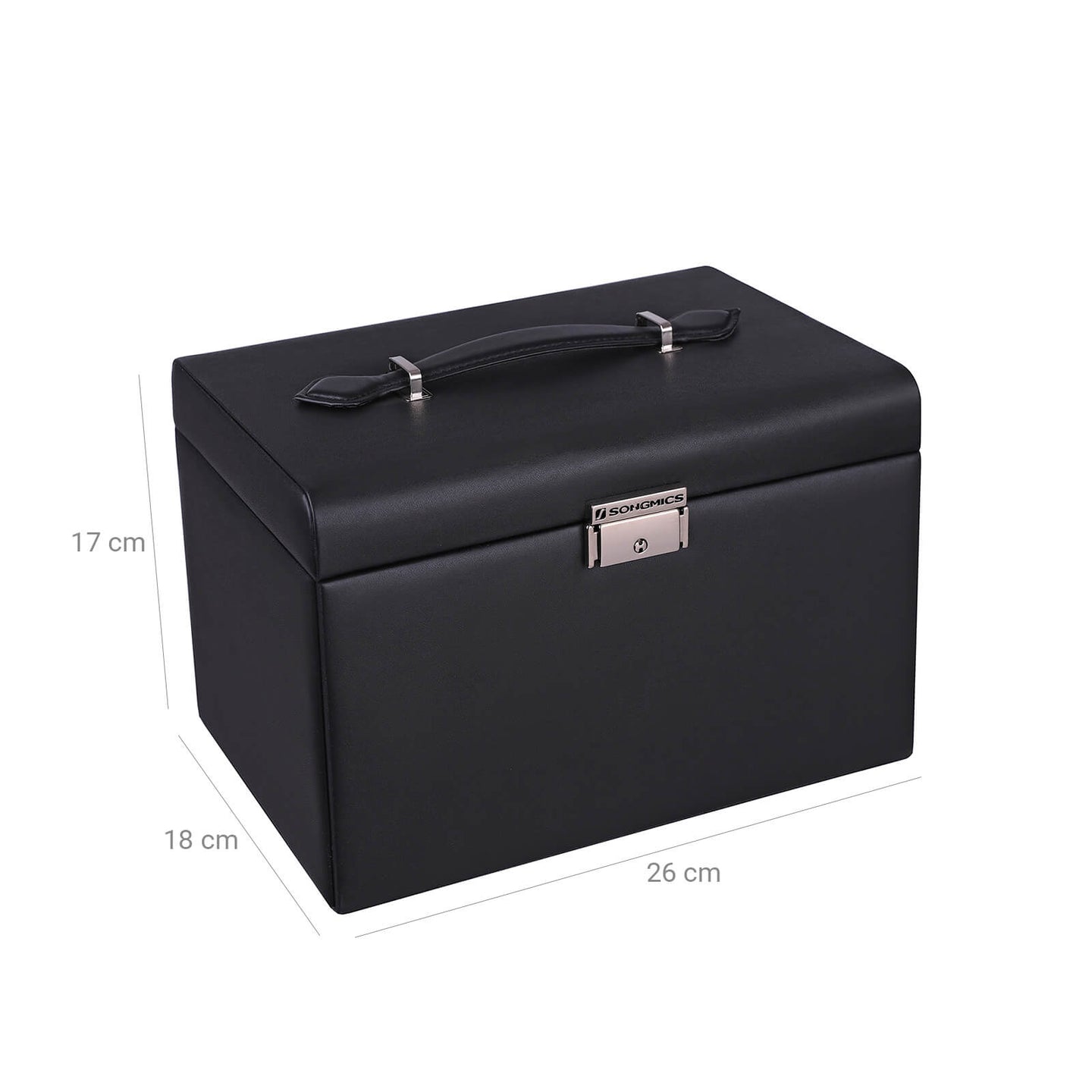 Jewellery Box - Velvet - White - Lockable with Mirror and 2 Drawers
