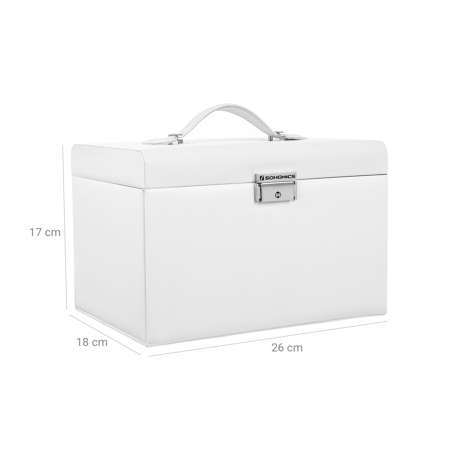 Jewellery Box - Velvet - White - Lockable with Mirror and 2 Drawers