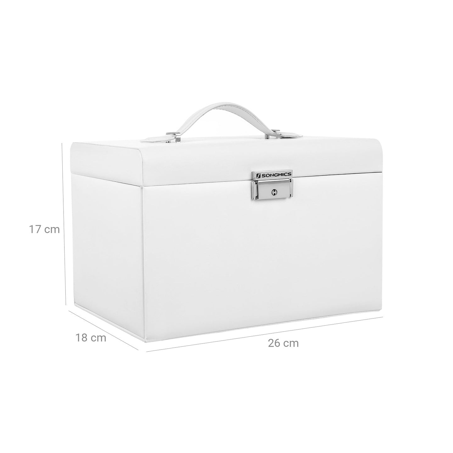 Jewellery Box - Velvet - White - Lockable with Mirror and 2 Drawers