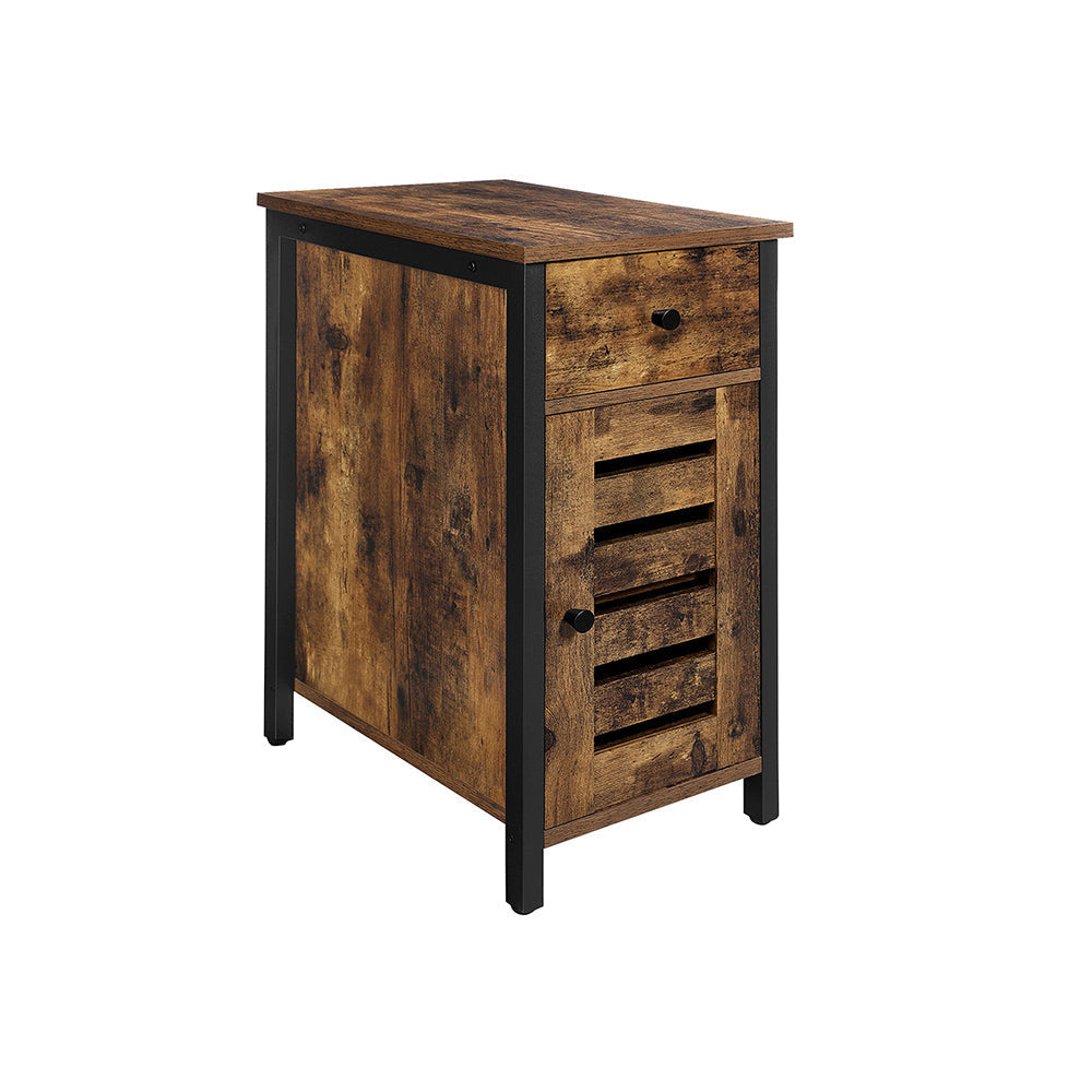 Narrow Side Table - Metal - Rustic Brown and Black - Shutter Door Design