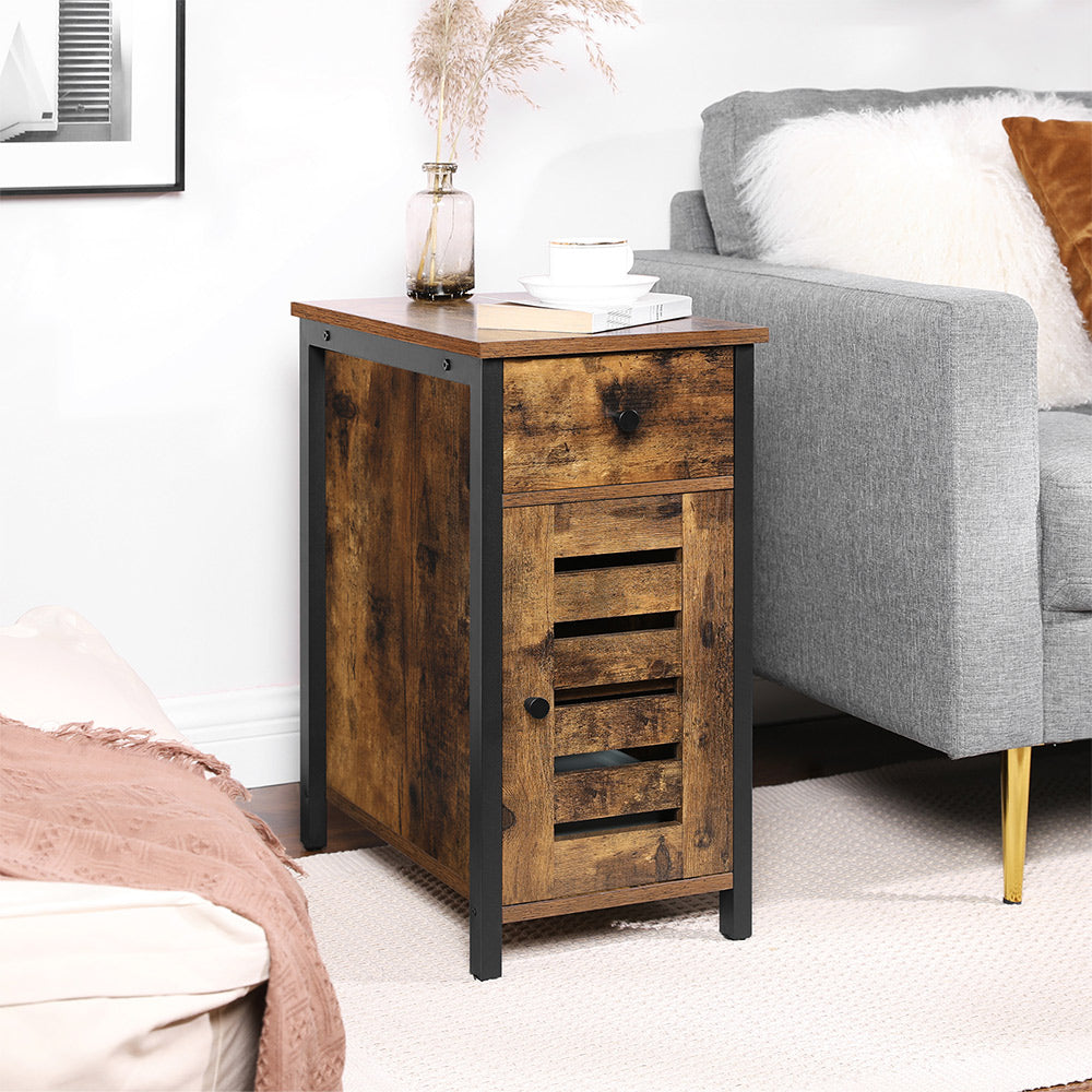 Narrow Side Table - Metal - Rustic Brown and Black - Shutter Door Design