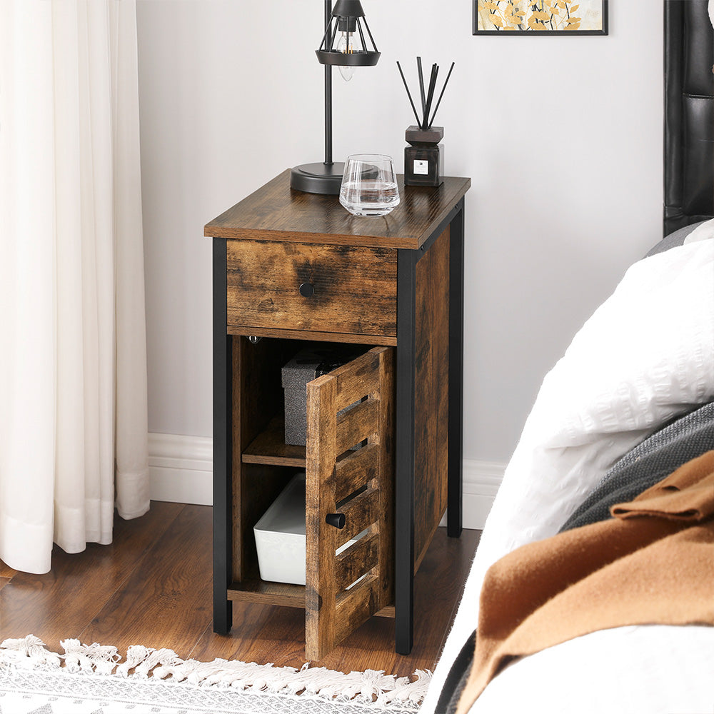 Narrow Side Table - Metal - Rustic Brown and Black - Shutter Door Design