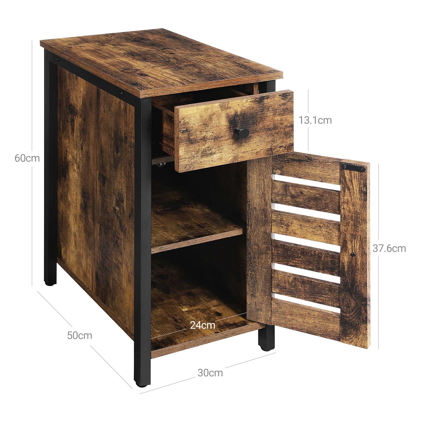 Narrow Side Table - Metal - Rustic Brown and Black - Shutter Door Design