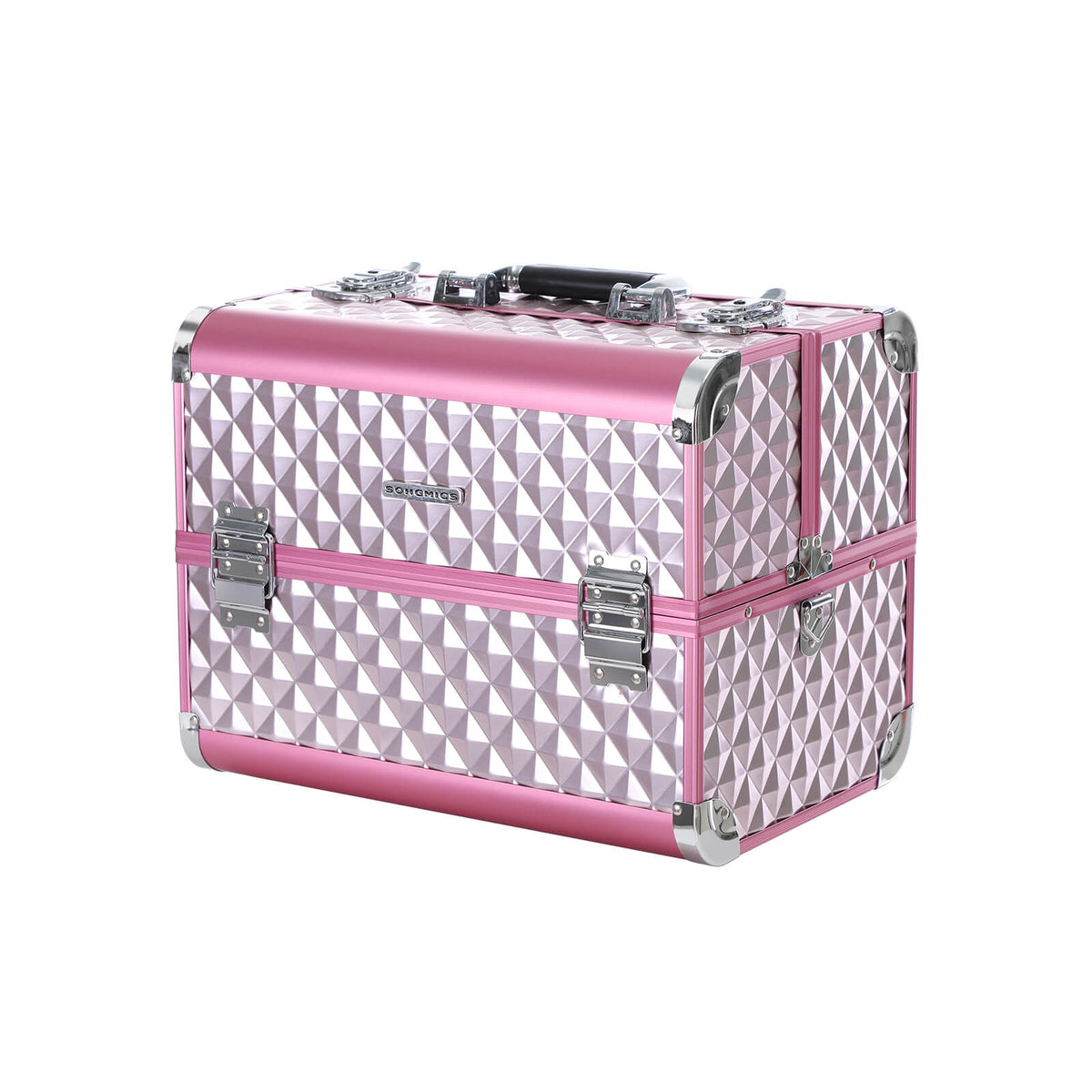 Cosmetic Case - Fabric - Silver Pink - Large with Diamond Pattern for Makeup and Accessories