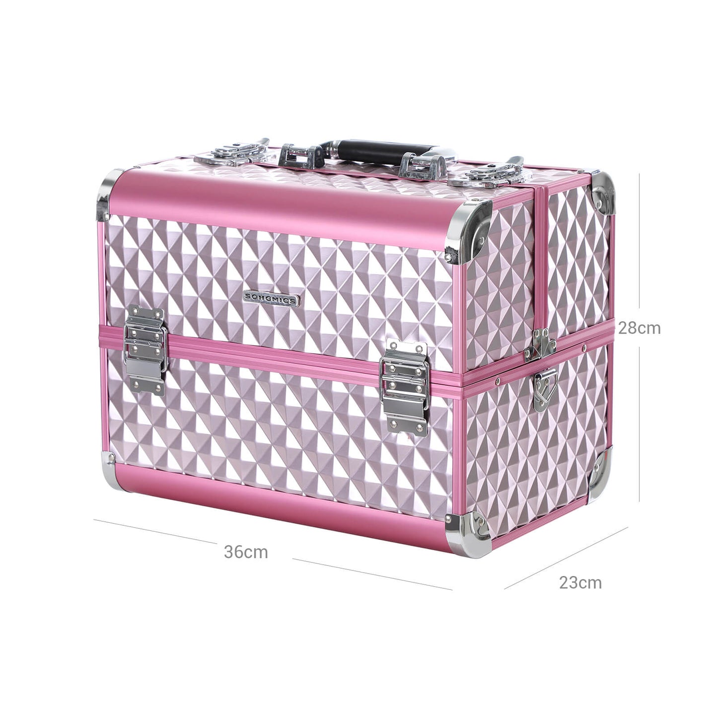 Cosmetic Case - Fabric - Silver Pink - Large with Diamond Pattern for Makeup and Accessories