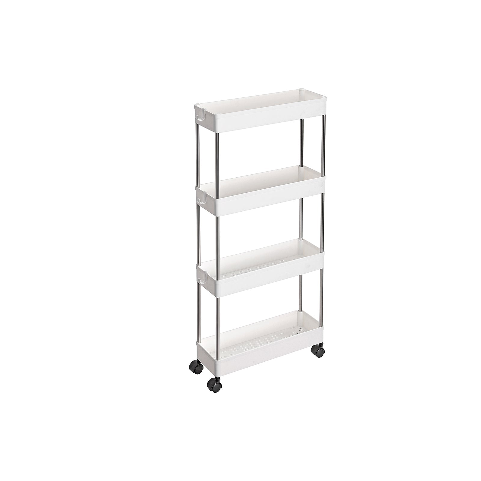 Slide Out Storage Trolley - Metal - White - 4-Tier Rolling Cart with Wheels