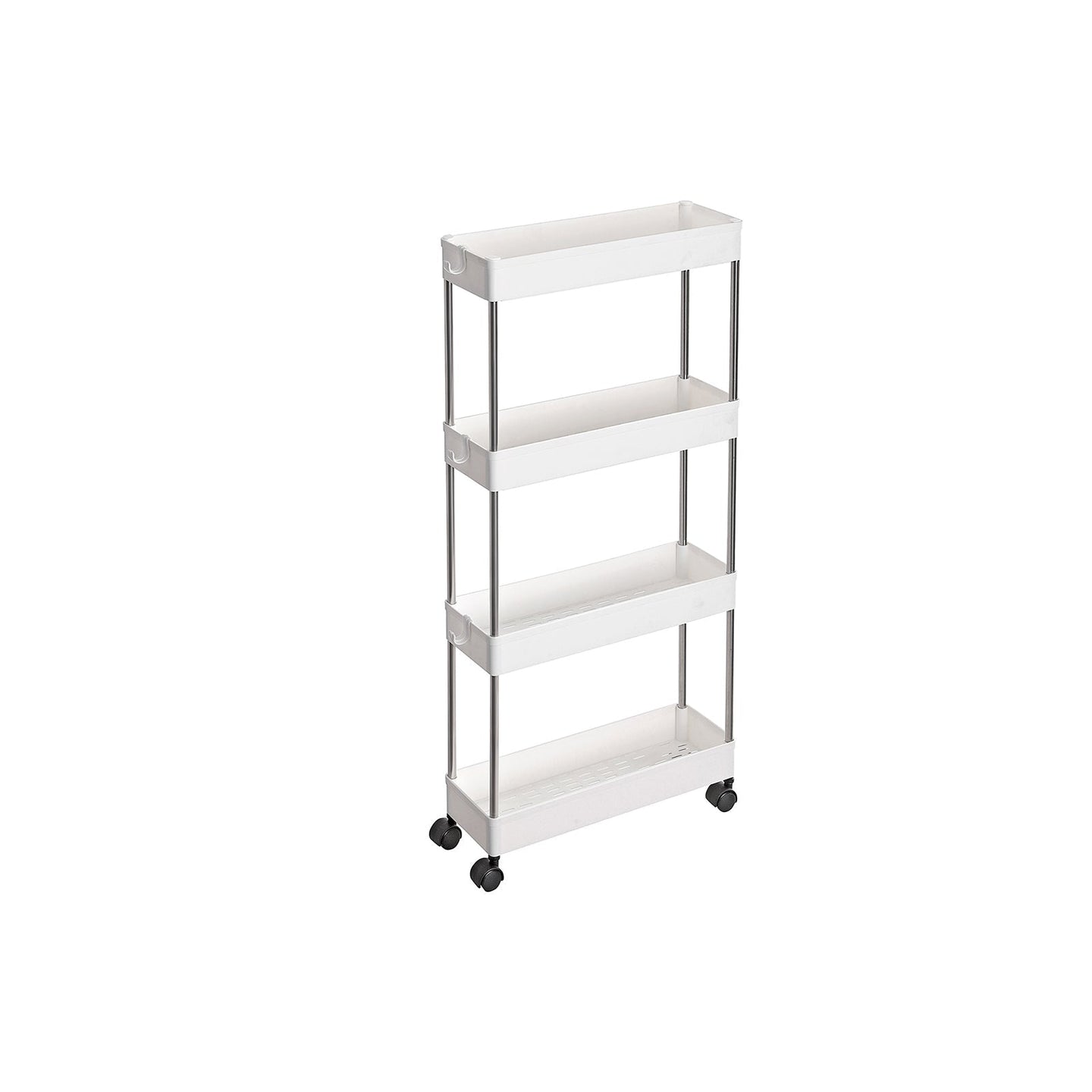 Slide Out Storage Trolley - Metal - White - 4-Tier Rolling Cart with Wheels