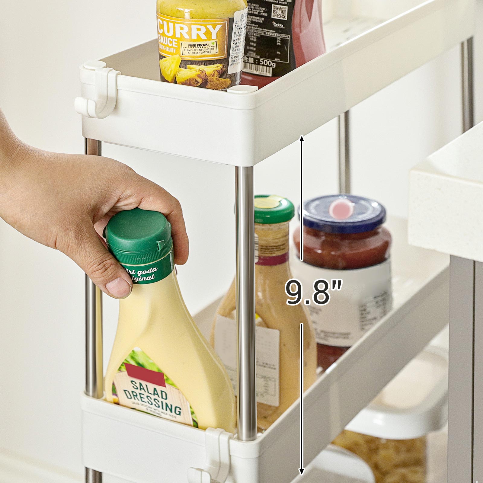 Slide Out Storage Trolley - Metal - White - 4-Tier Rolling Cart with Wheels