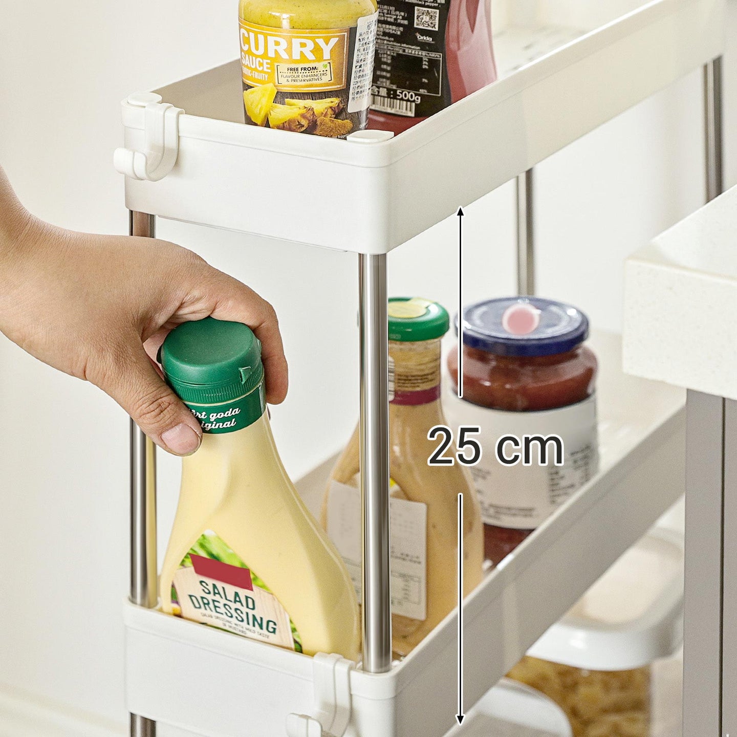 Slide Out Storage Trolley - Metal - White - 4-Tier Rolling Cart with Wheels