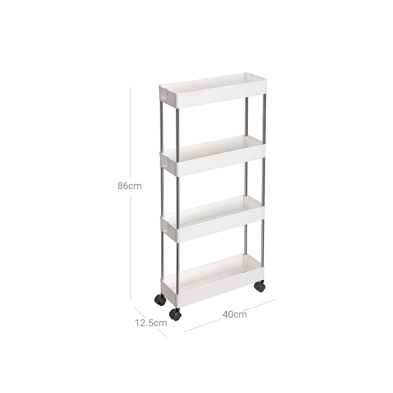 Slide Out Storage Trolley - Metal - White - 4-Tier Rolling Cart with Wheels