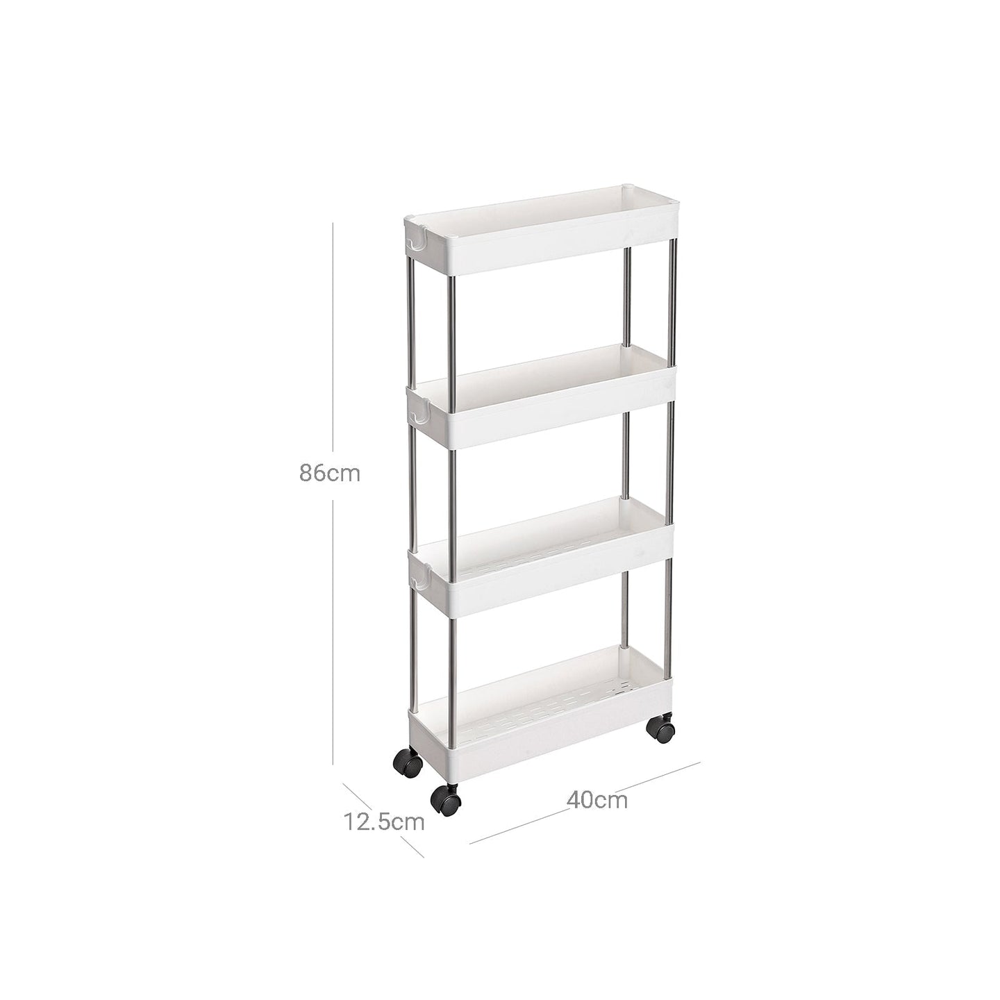 Slide Out Storage Trolley - Metal - White - 4-Tier Rolling Cart with Wheels