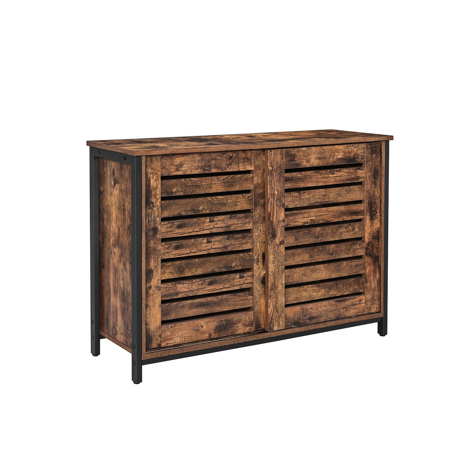 Kitchen Cabinet - Steel Frame - Rustic Brown and Black - Sliding Doors