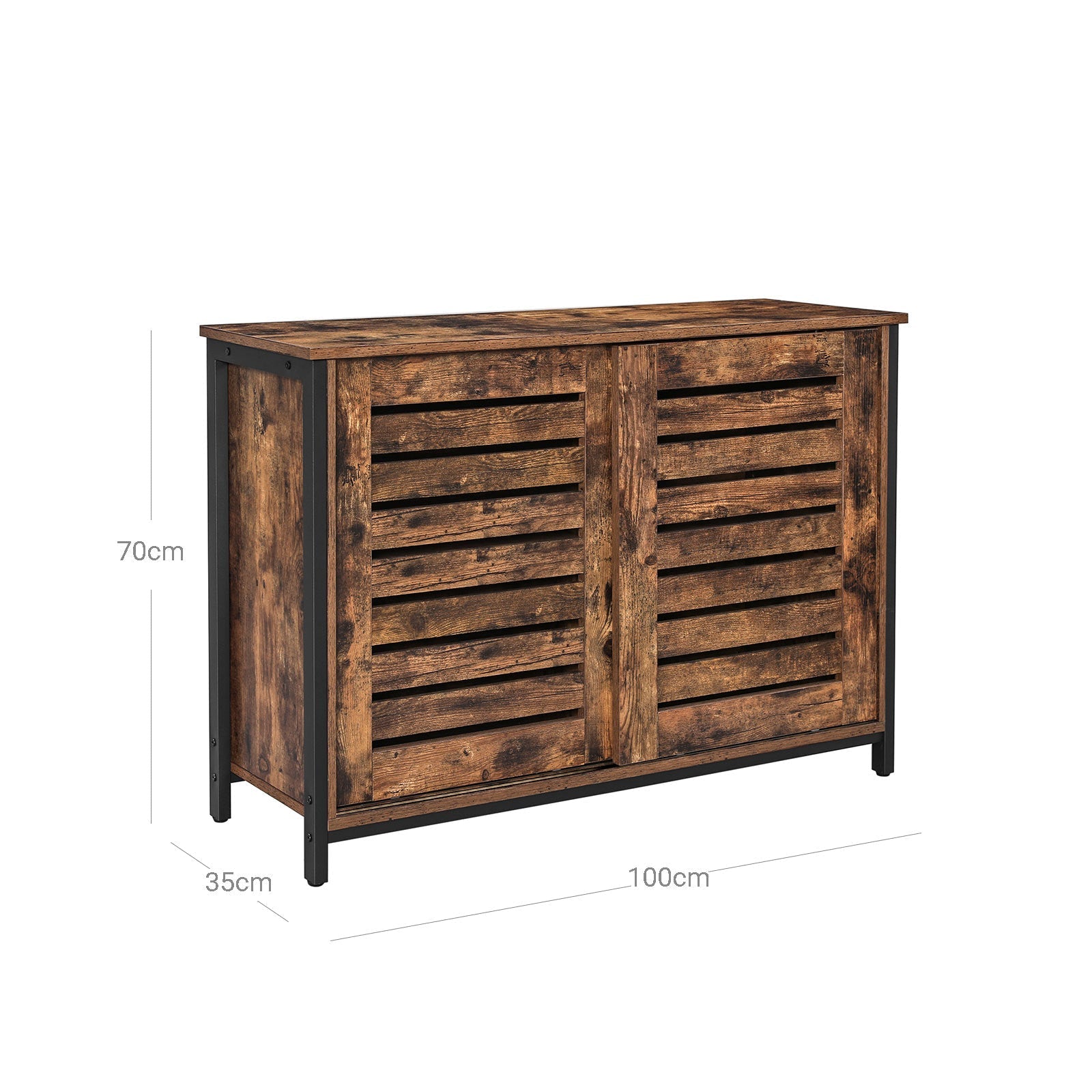 Kitchen Cabinet - Steel Frame - Rustic Brown and Black - Sliding Doors