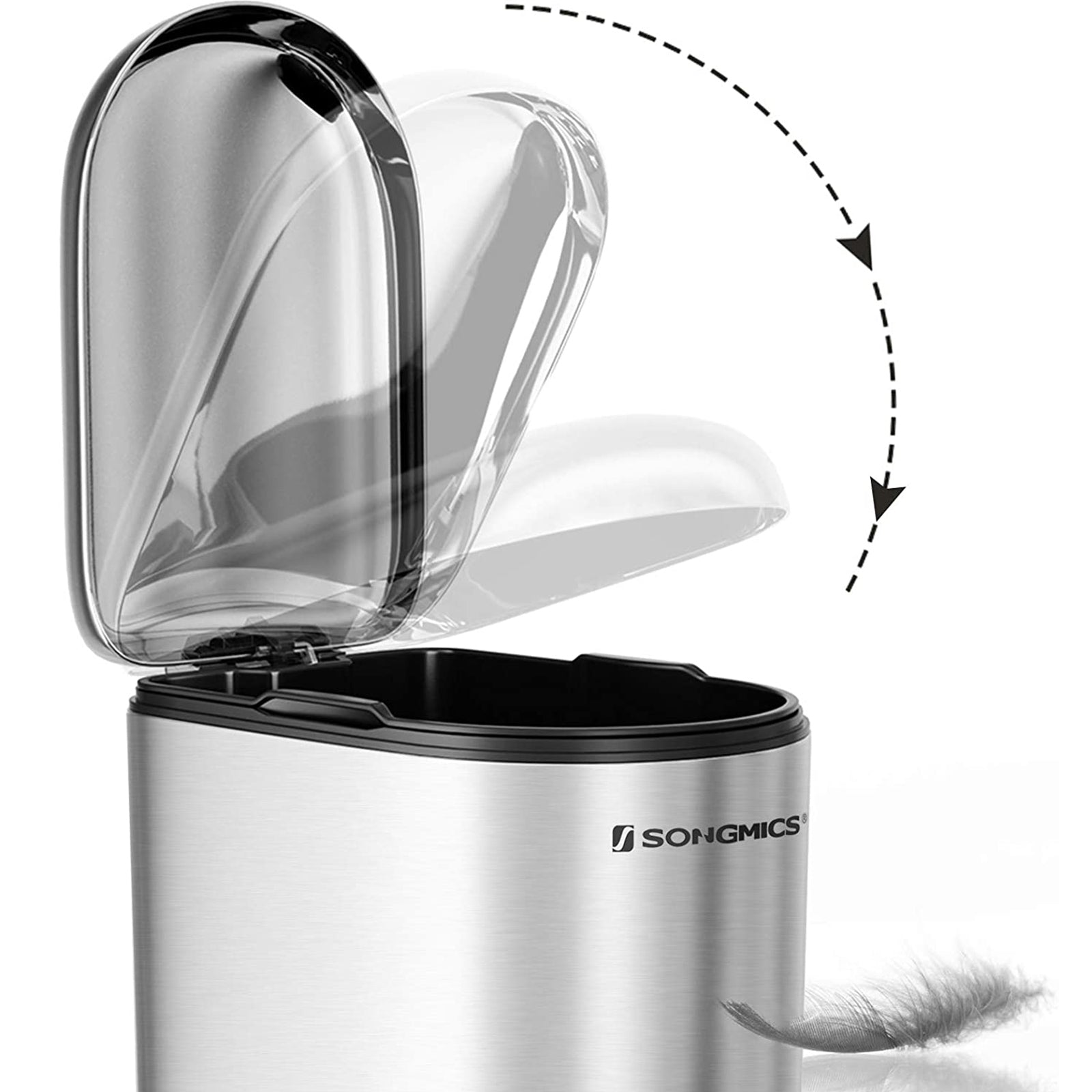 Slim Pedal Trash Can - Steel - Silver - 10L Capacity with Removable Inner Bucket and Slow Close Feature