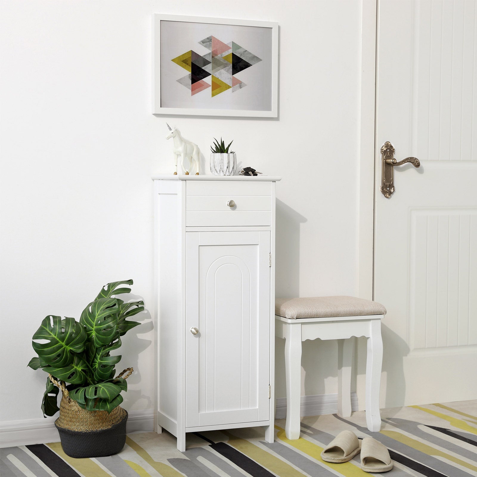Bathroom Cabinet - Wood - White - Adjustable Shelf and Drawer Storage