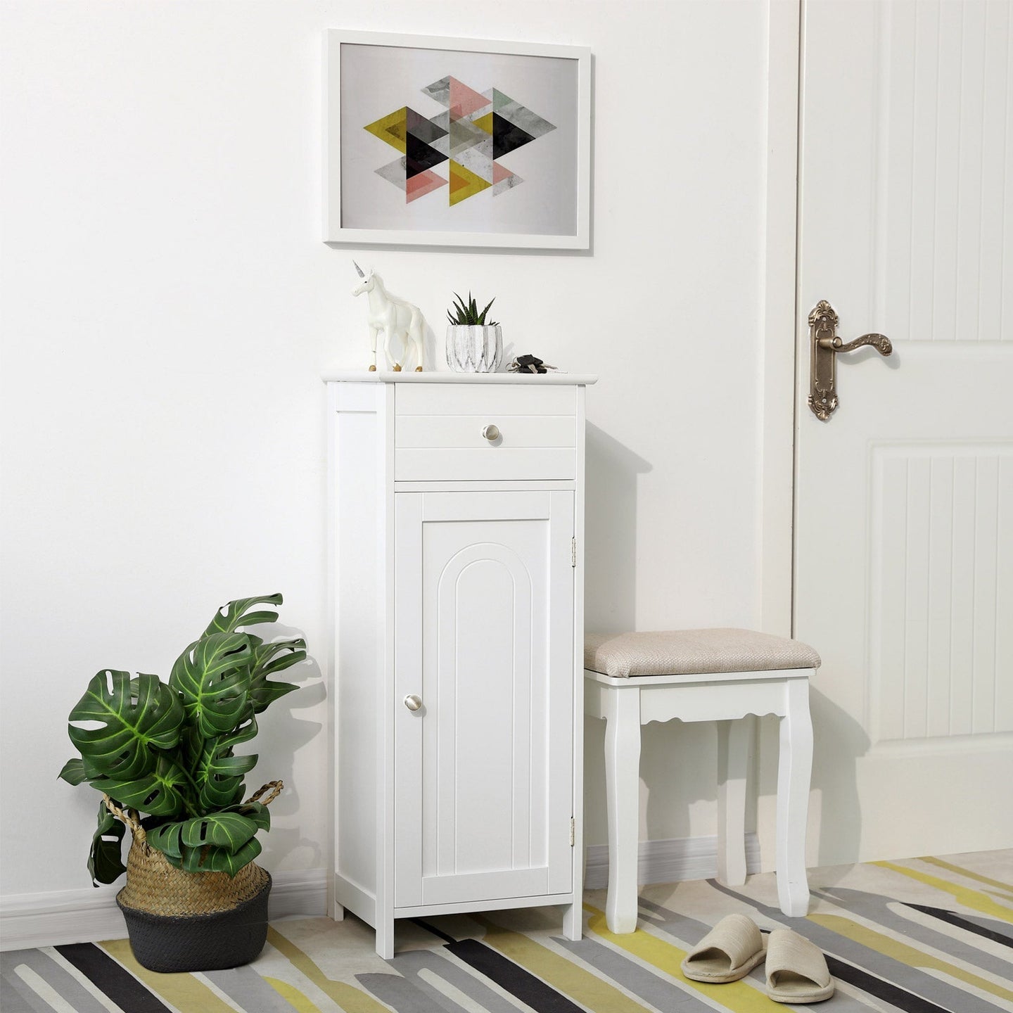 Bathroom Cabinet - Wood - White - Adjustable Shelf and Drawer Storage