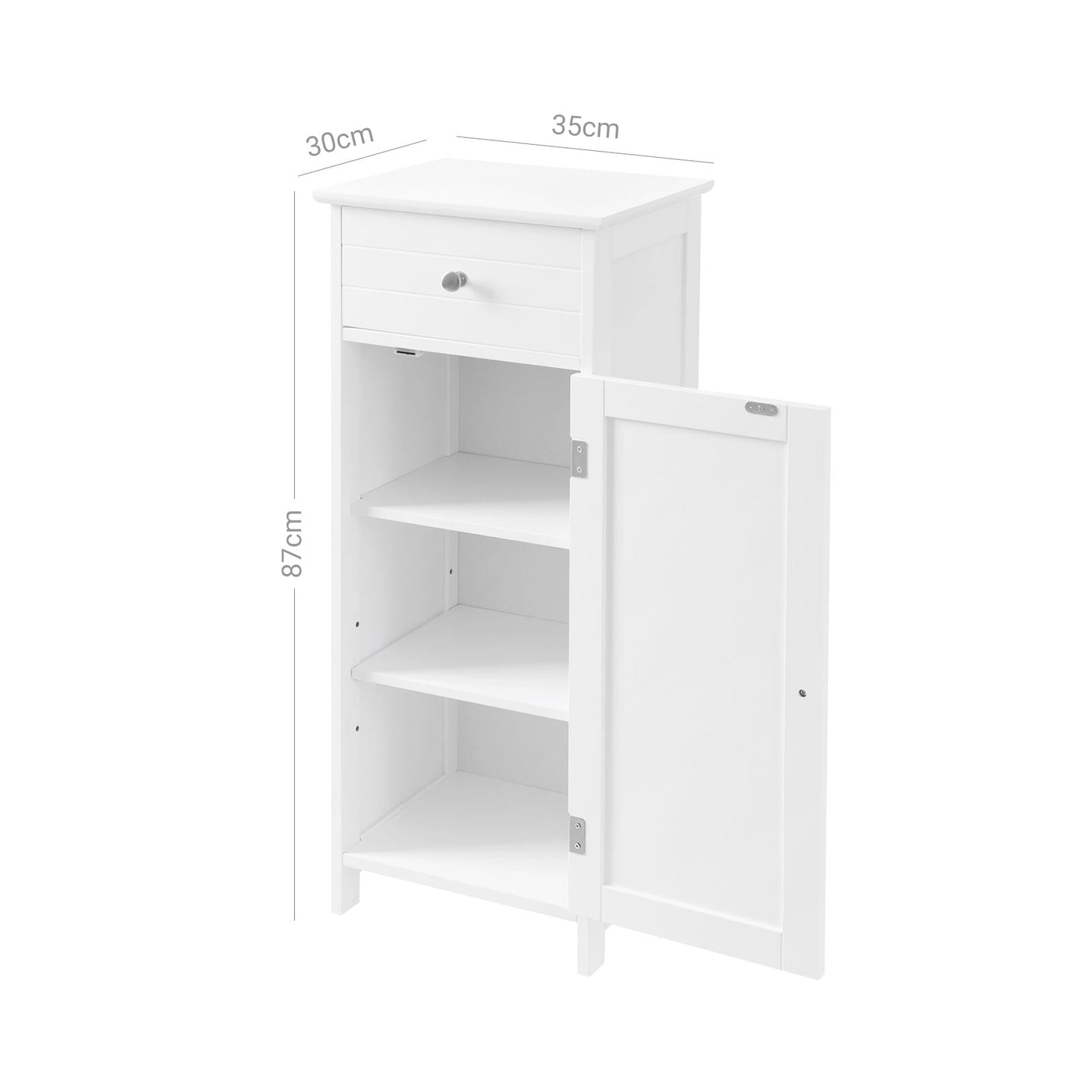 Bathroom Cabinet - Wood - White - Adjustable Shelf and Drawer Storage