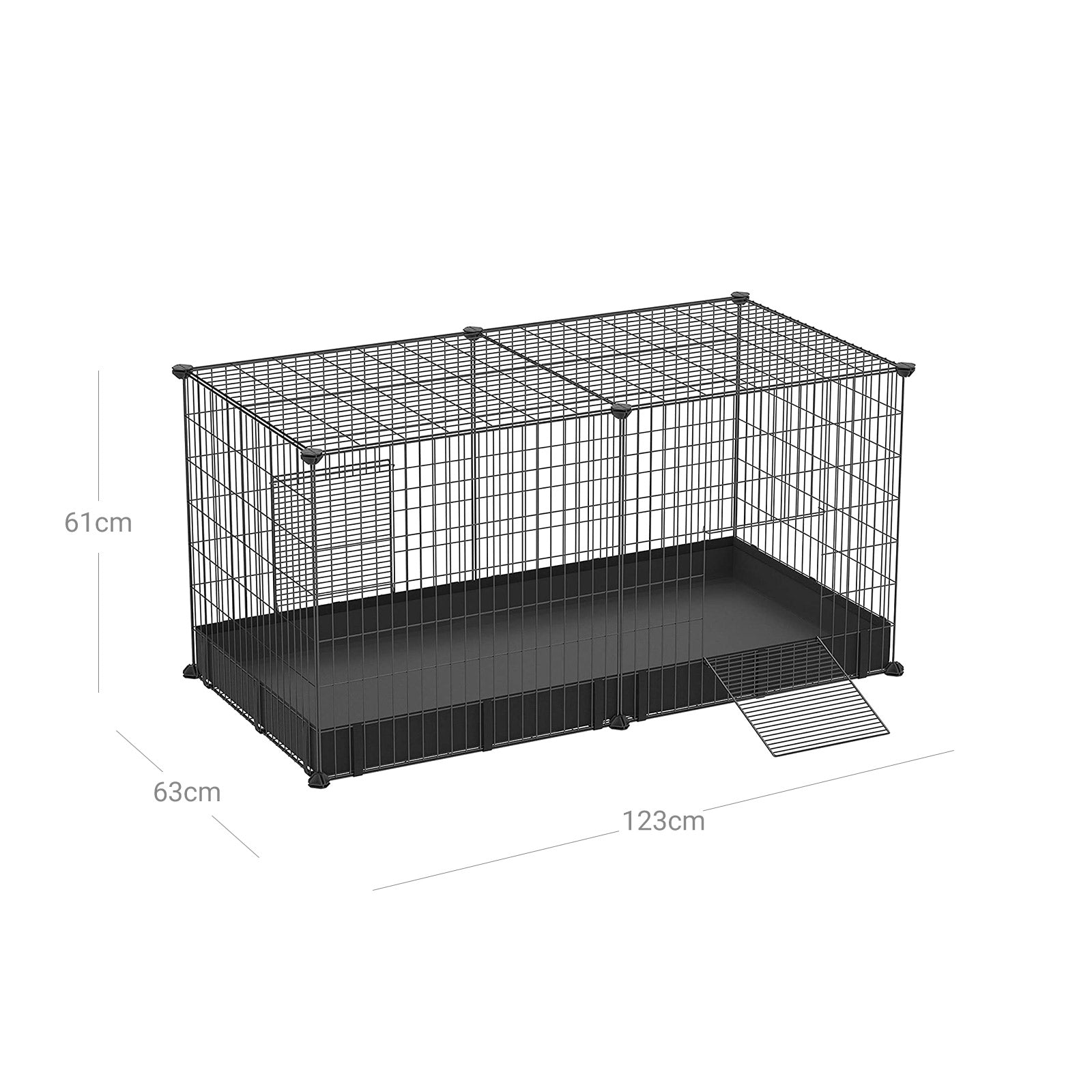 Small Animal Cage - Metal - Black - Large Indoor Playpen with Oxford Mat and 2 Doors