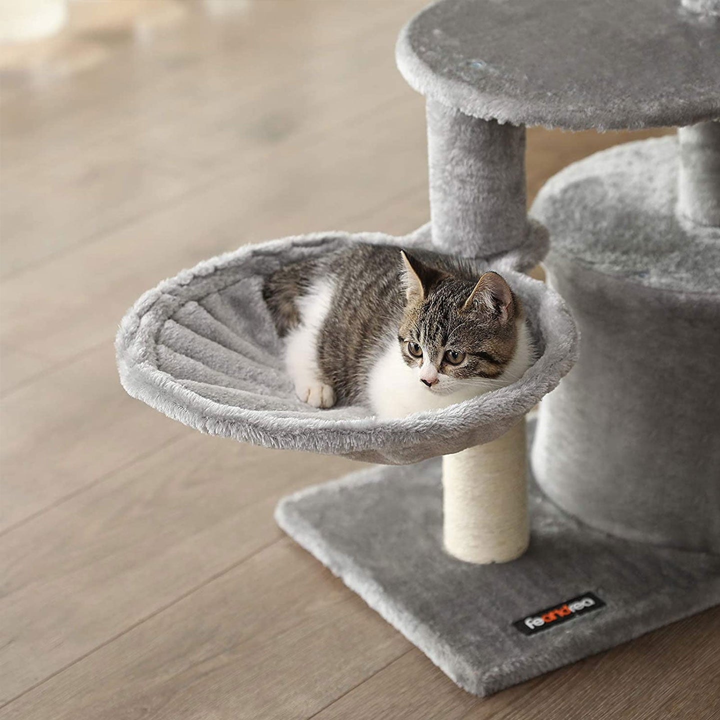 Cat Condo - Wood - Light Grey - Multi-Level with Scratching Post
