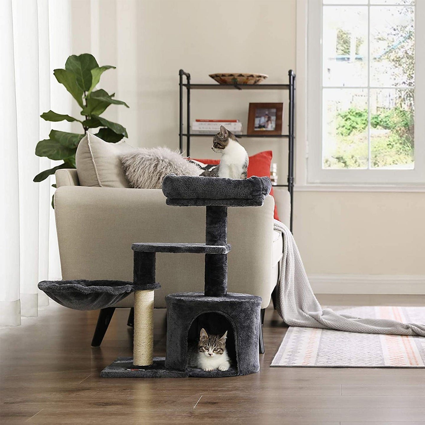 Cat Tree - Engineered Wood - Light Grey - Staircase Climbing Elements