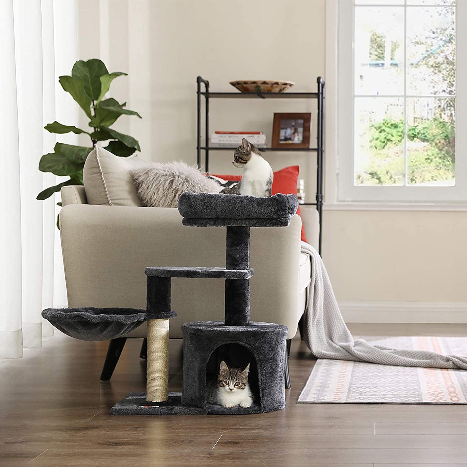 Cat Tree - Engineered Wood - Light Grey - Staircase Climbing Elements