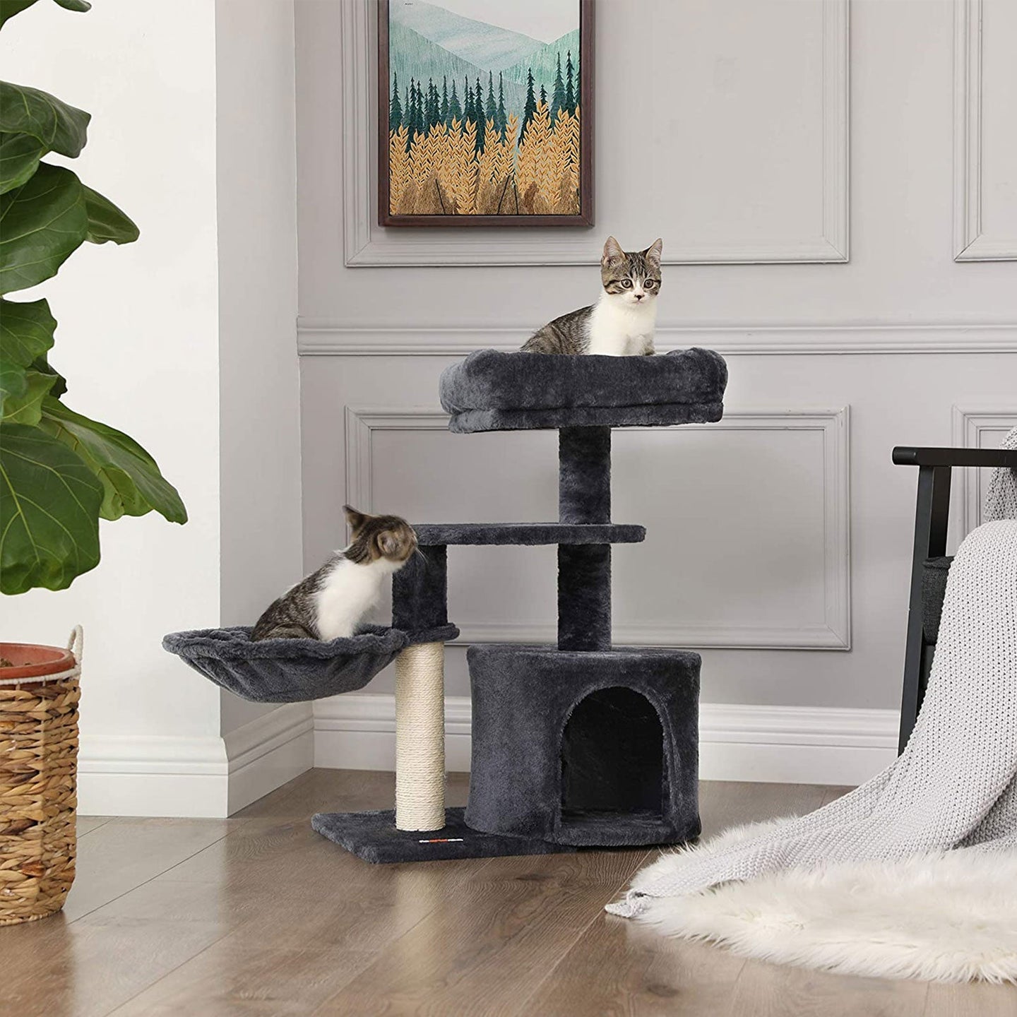 Cat Tree - Engineered Wood - Light Grey - Staircase Climbing Elements