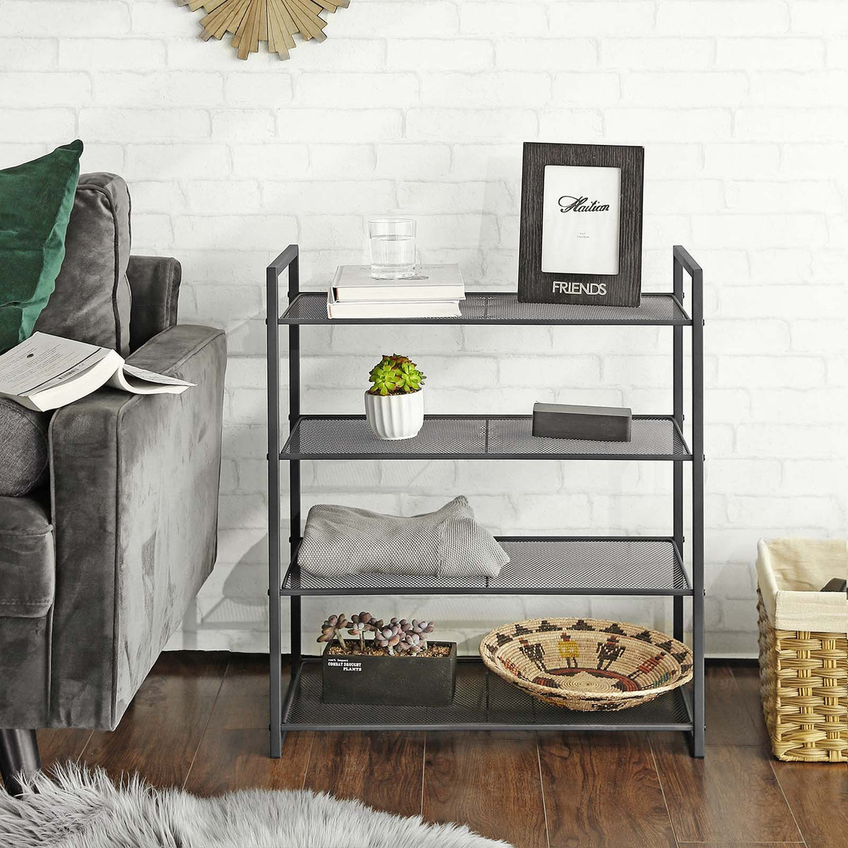 4-Tier Stackable Shoe Rack - Metal - Smoky Gray - Holds 12-16 Pairs of Shoes