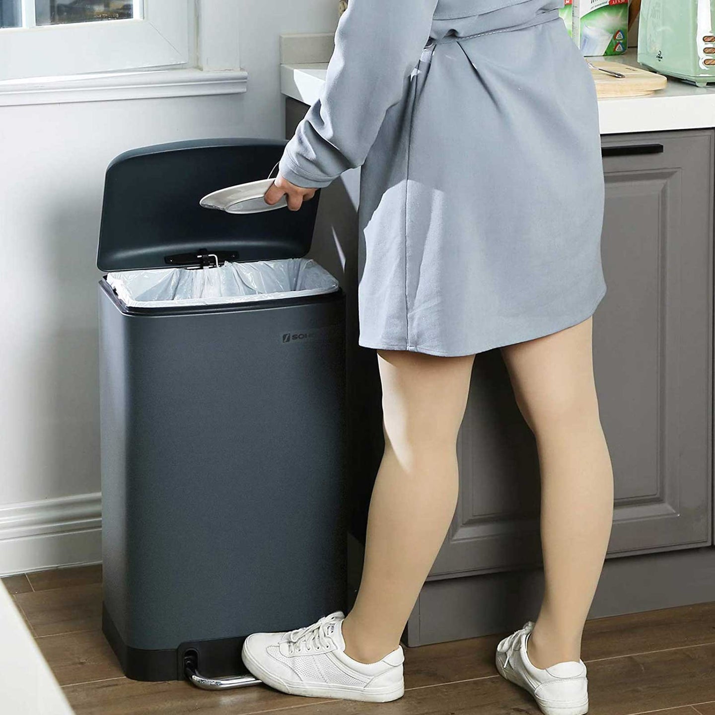 Step Trash Can - Stainless Steel - Grey - 30L Capacity with Soft Close Lid