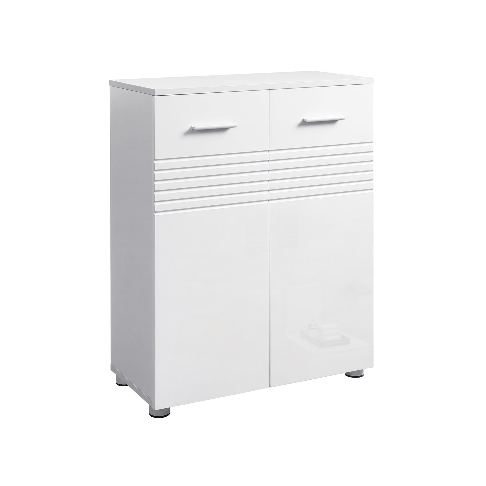 Bathroom Cabinet - Wood - Glossy White - Double Door with Soft Close Hinges