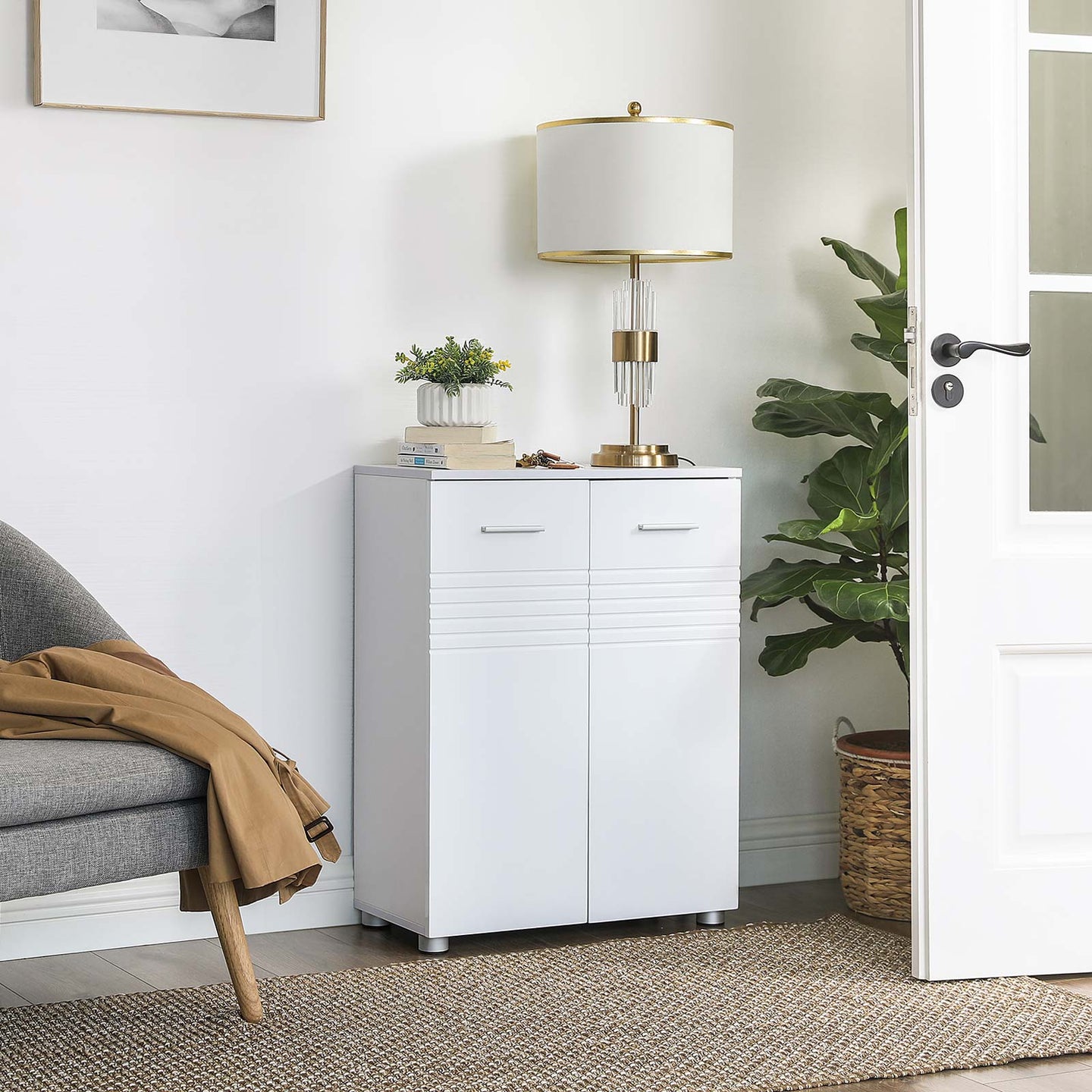 Bathroom Cabinet - Wood - Glossy White - Double Door with Soft Close Hinges