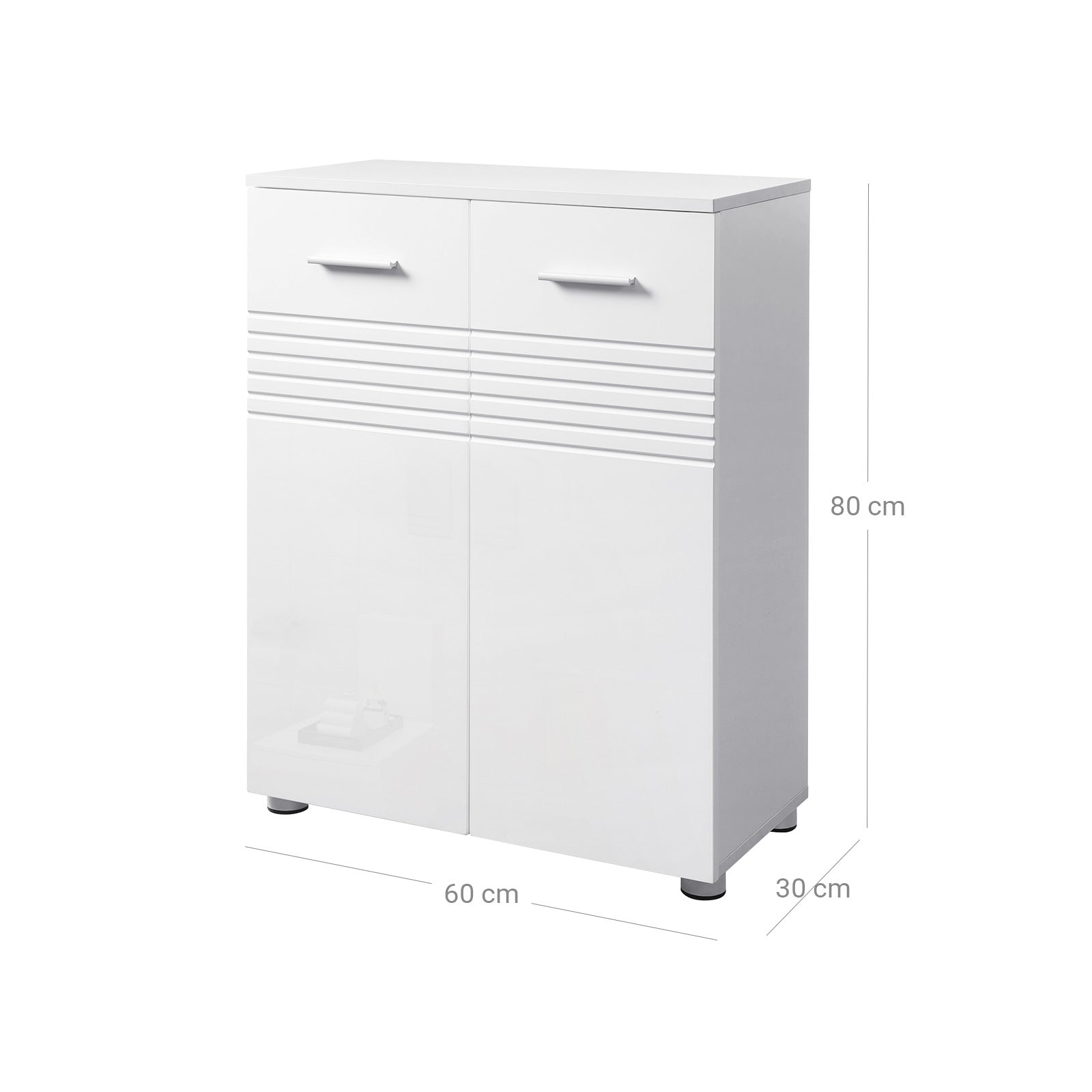 Bathroom Cabinet - Wood - Glossy White - Double Door with Soft Close Hinges