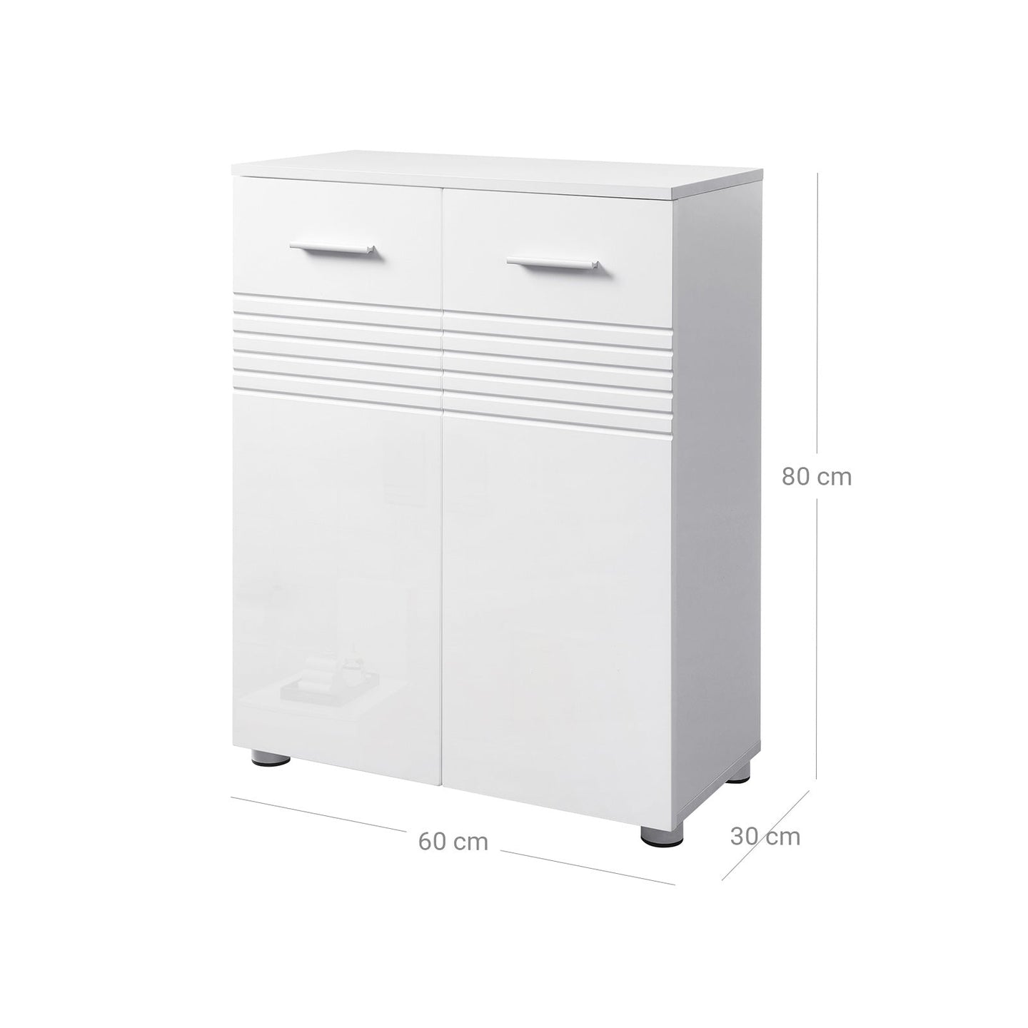 Bathroom Cabinet - Wood - Glossy White - Double Door with Soft Close Hinges