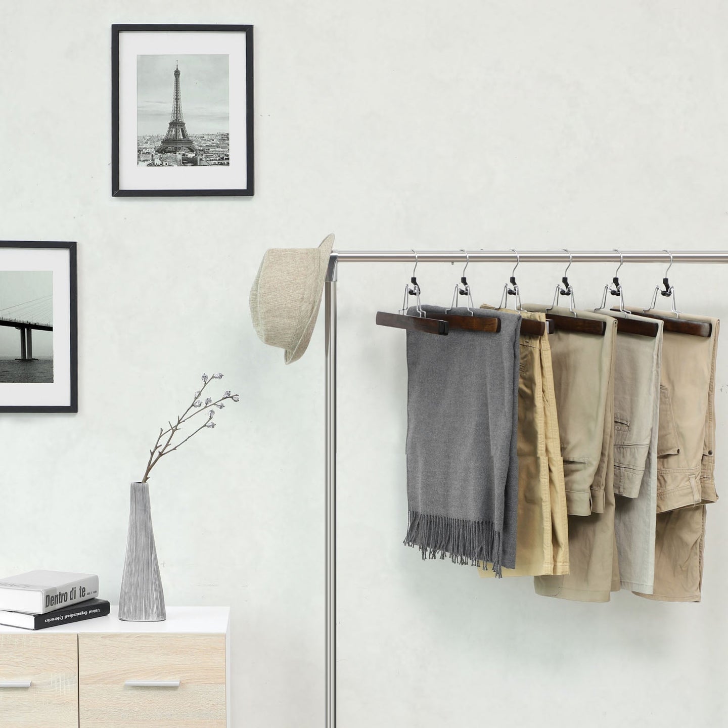 Pants Hangers - Solid Wood - Dark Walnut - Non-Slip with Full-Width Clamp and Lock (Pack of 12)