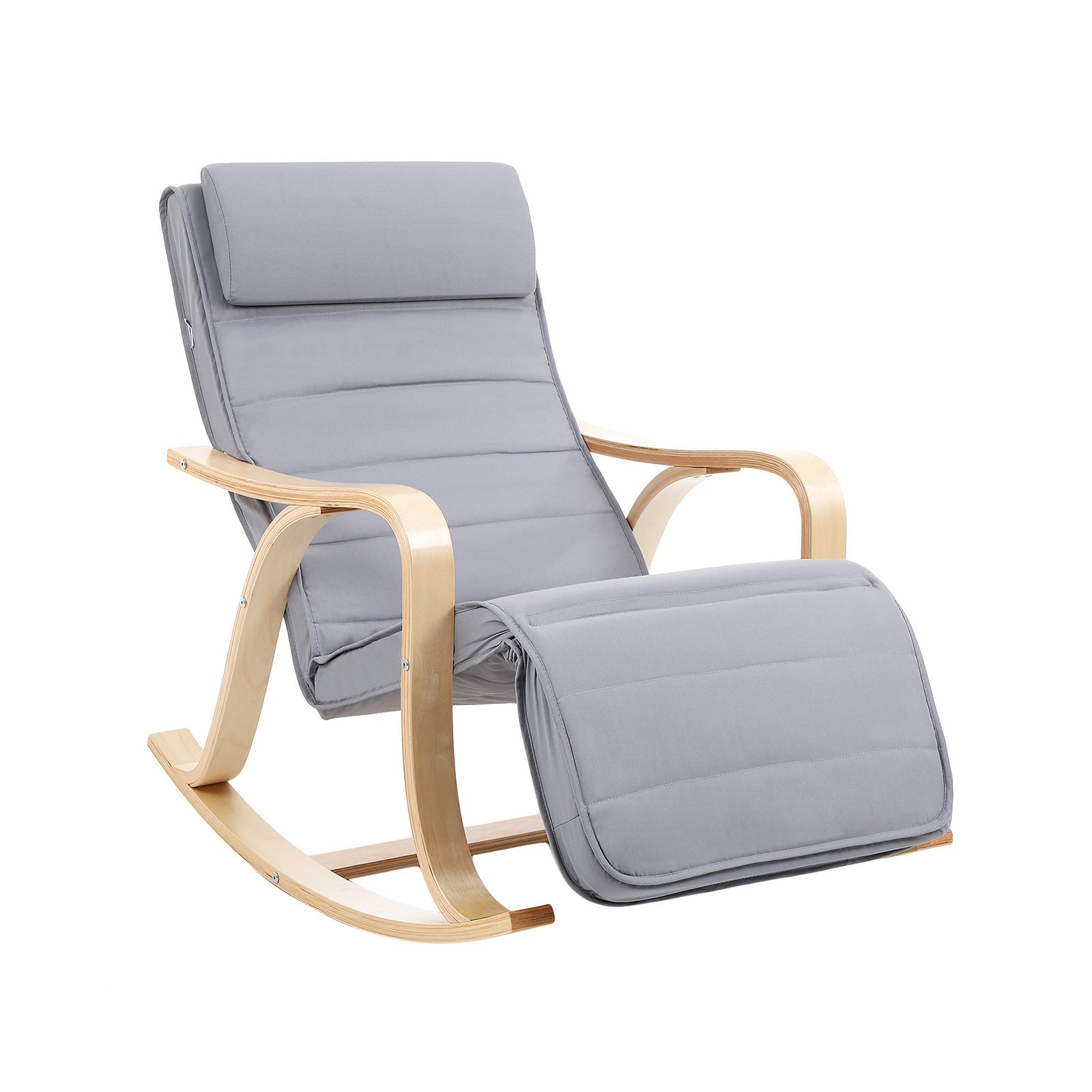 Rocking Chair - Solid Wood - Light Grey - Adjustable Calf Support with 5 Compartments