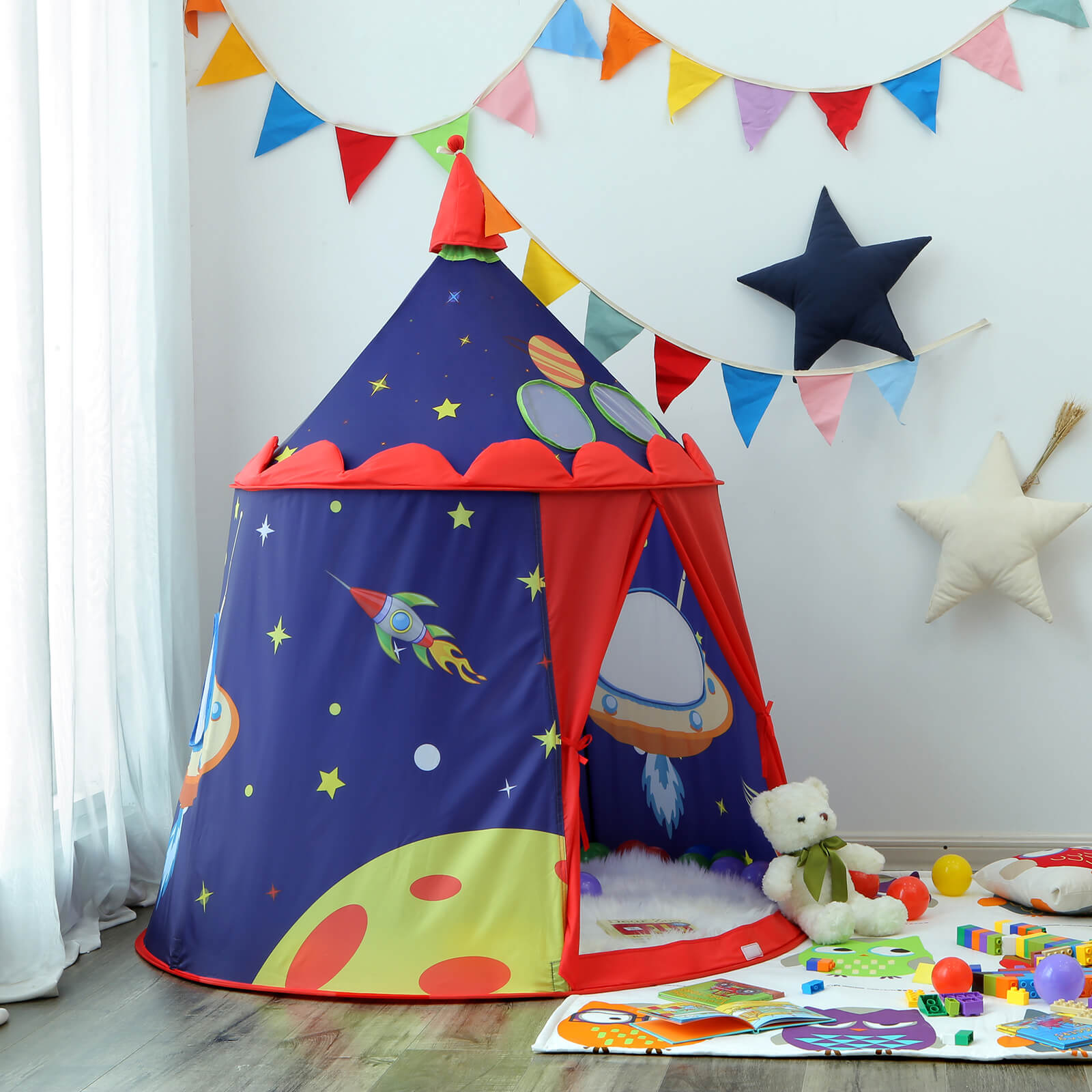 Play Tent - Fabric - Blue - Portable Pop Up Teepee with Carry Bag