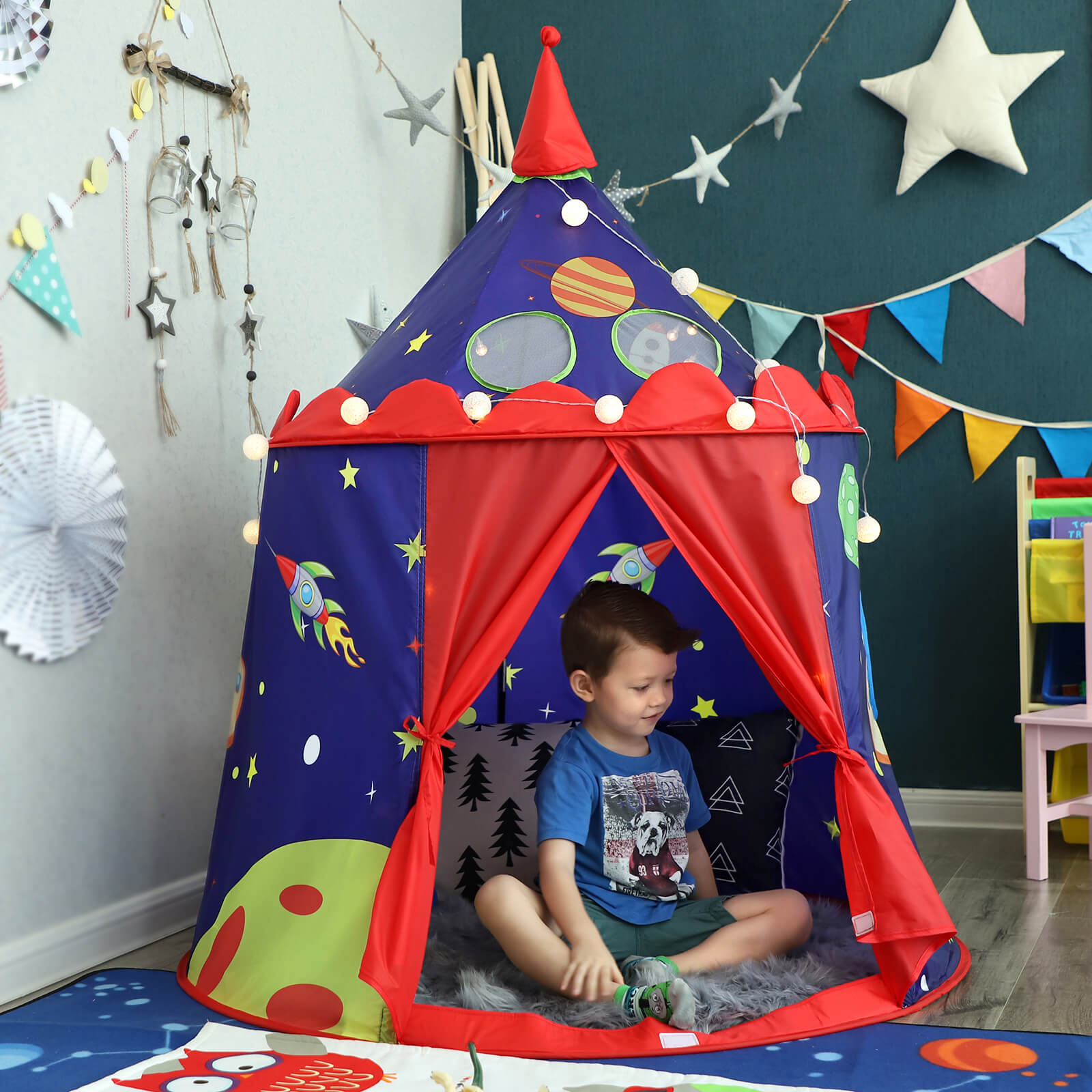 Play Tent - Fabric - Blue - Portable Pop Up Teepee with Carry Bag