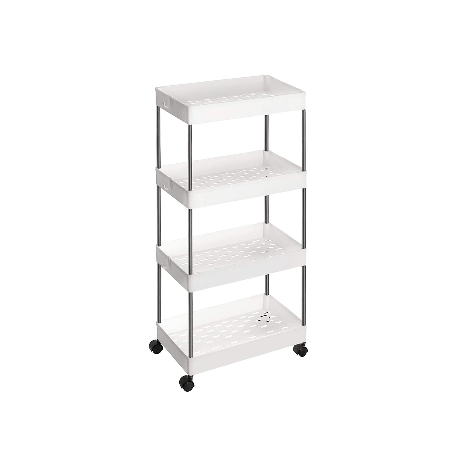 Rolling Kitchen Trolley - Wood - White - Space-Saving 4-Tier Design