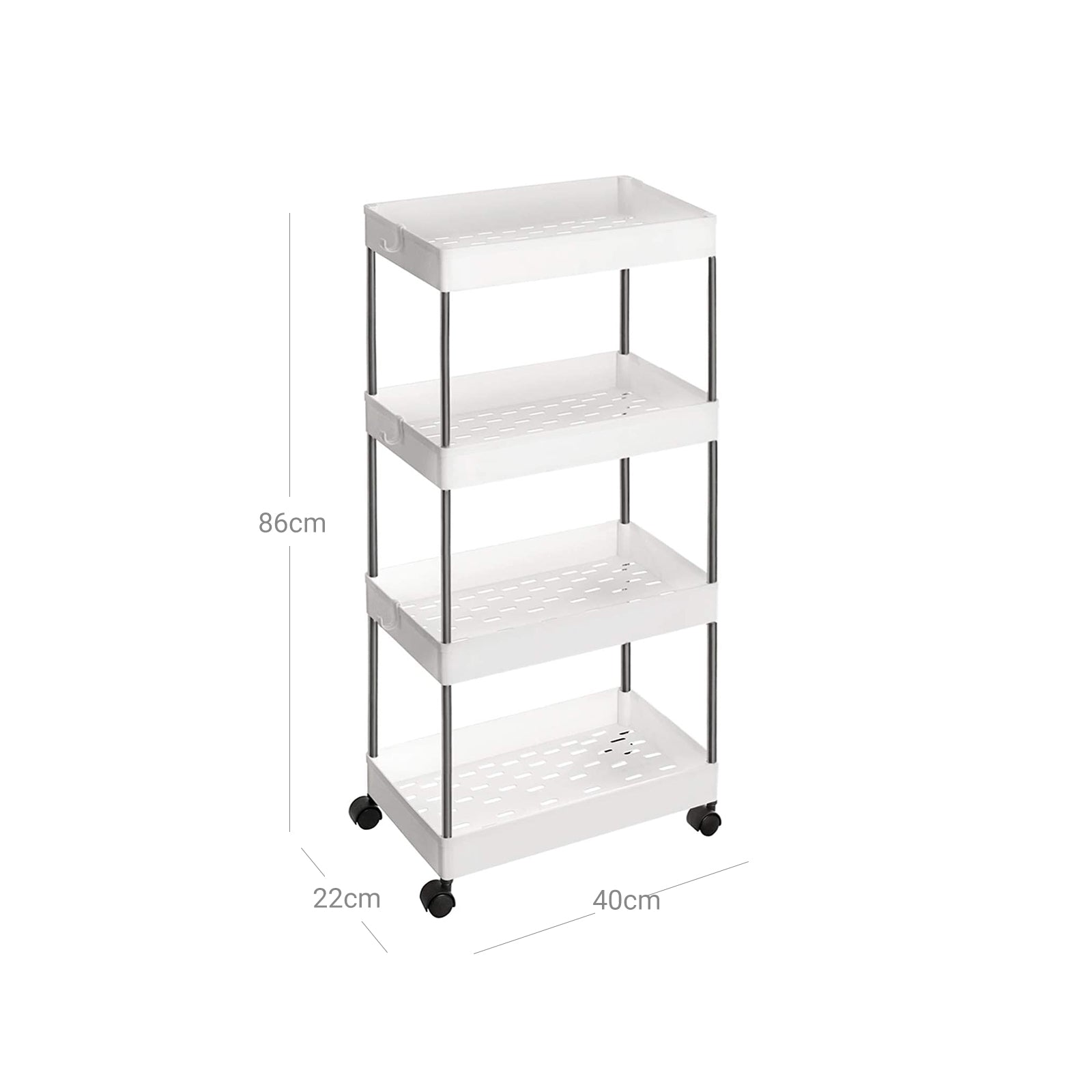 Rolling Kitchen Trolley - Wood - White - Space-Saving 4-Tier Design