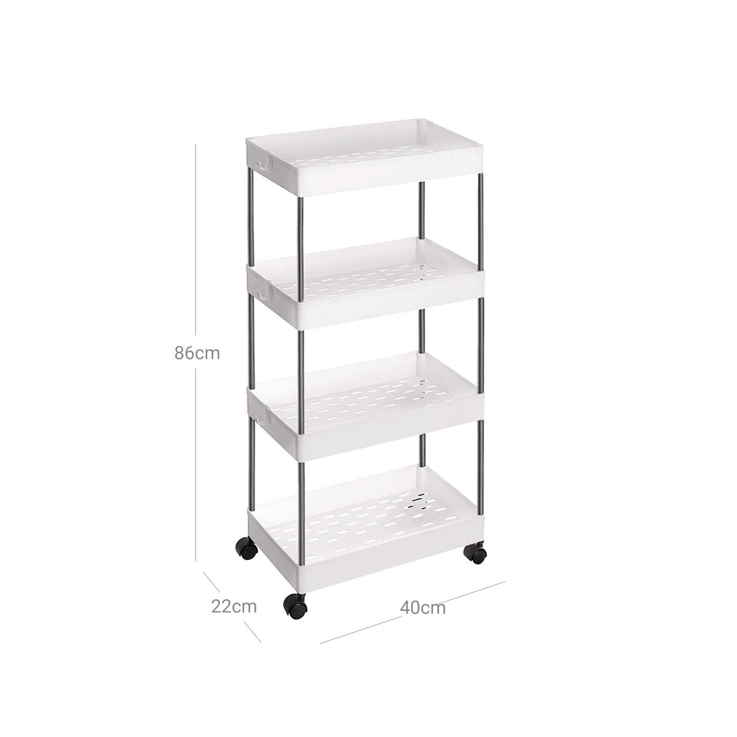Rolling Kitchen Trolley - Wood - White - Space-Saving 4-Tier Design